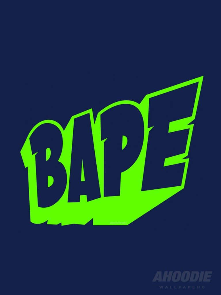 深藍色背景上的螢光綠色BAPE標誌