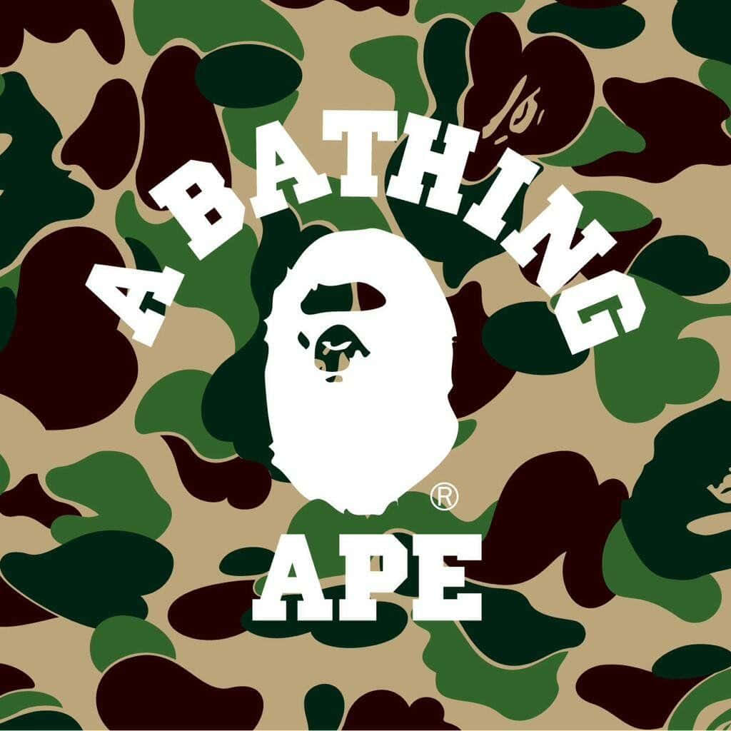 迷彩背景上的A BATHING APE標誌和猿頭