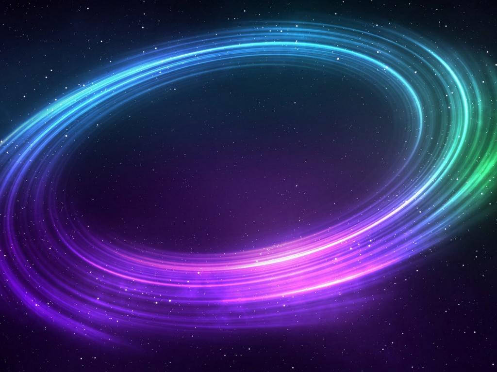 在繁星點點的夜空中發光的藍色、紫色和綠色宇宙環
