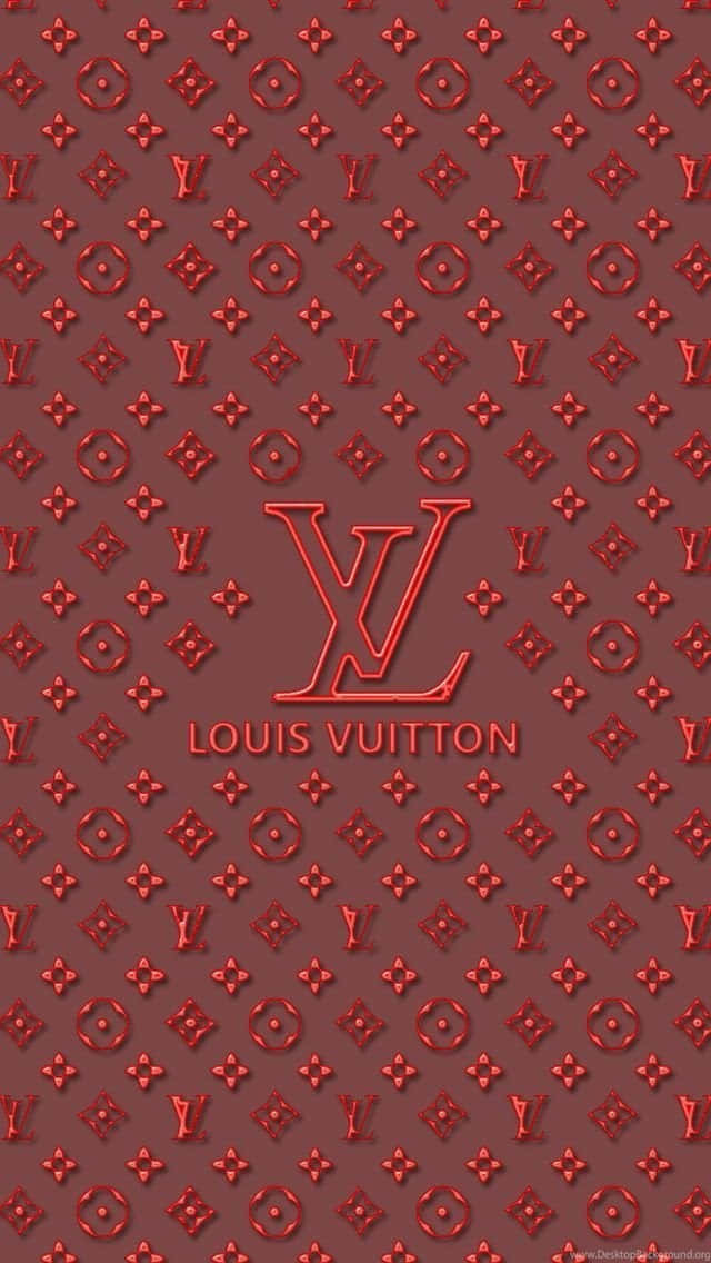 紅色 Louis Vuitton 字母組合圖案壁紙，帶有壓花標誌和品牌名稱。