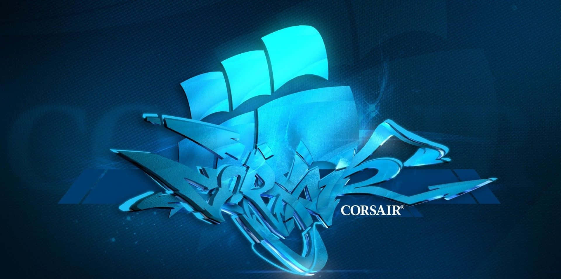 發光藍色Corsair遊戲標誌，在深色背景上具有銳利的金屬設計