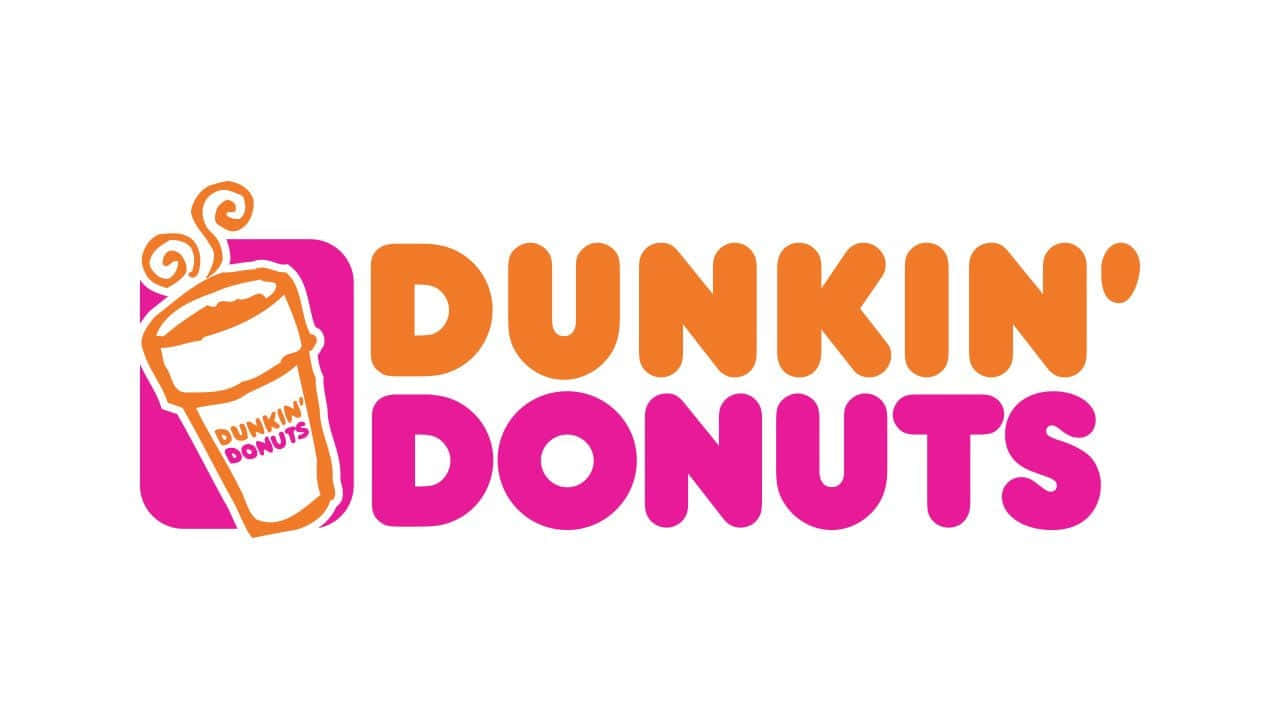 Dunkin' Donuts品牌標誌，帶有咖啡杯和粗體橙色粉紅色文字。