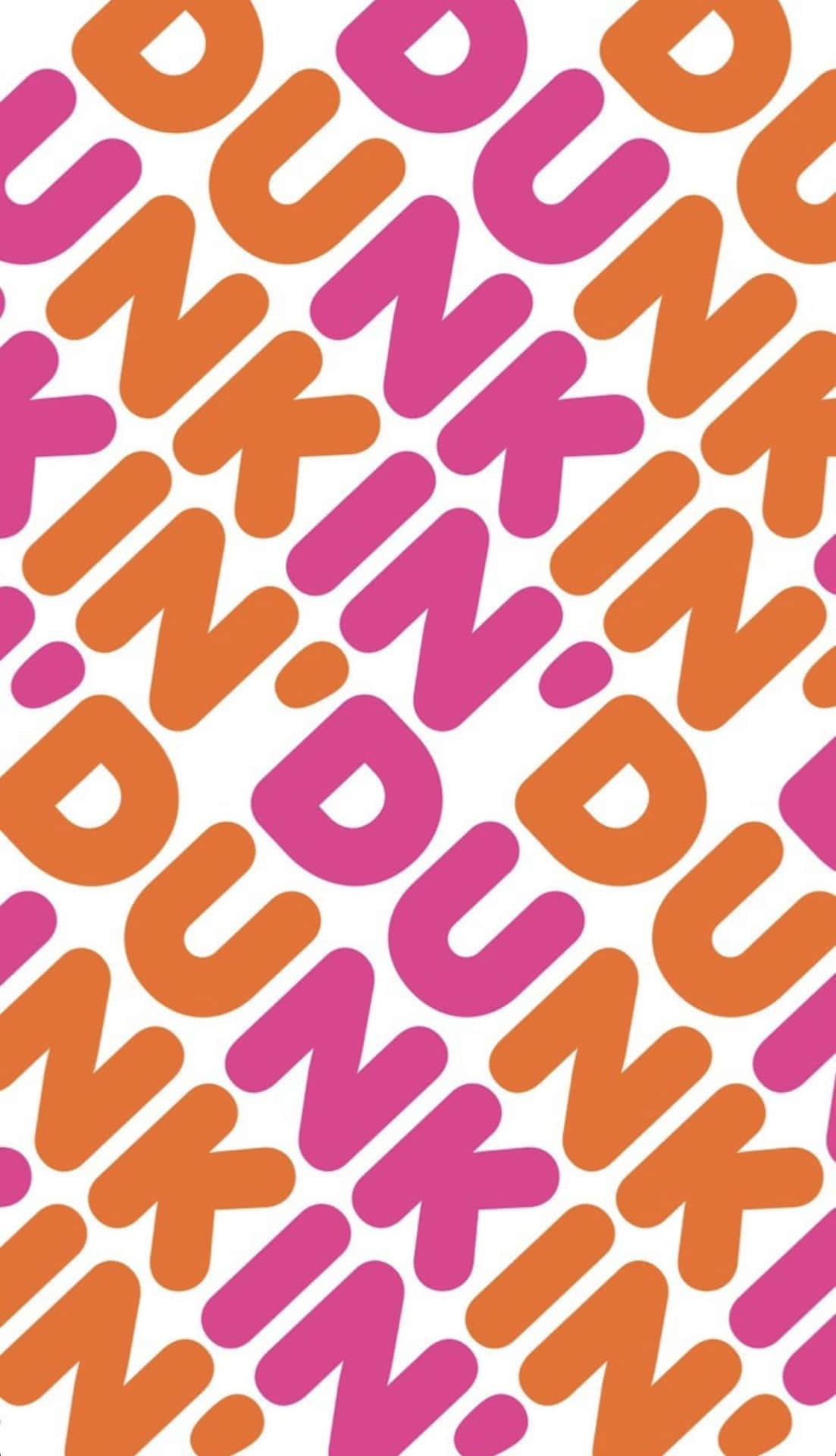 在白色背景上，粉紅色和橙色的Dunkin'標誌圖案。