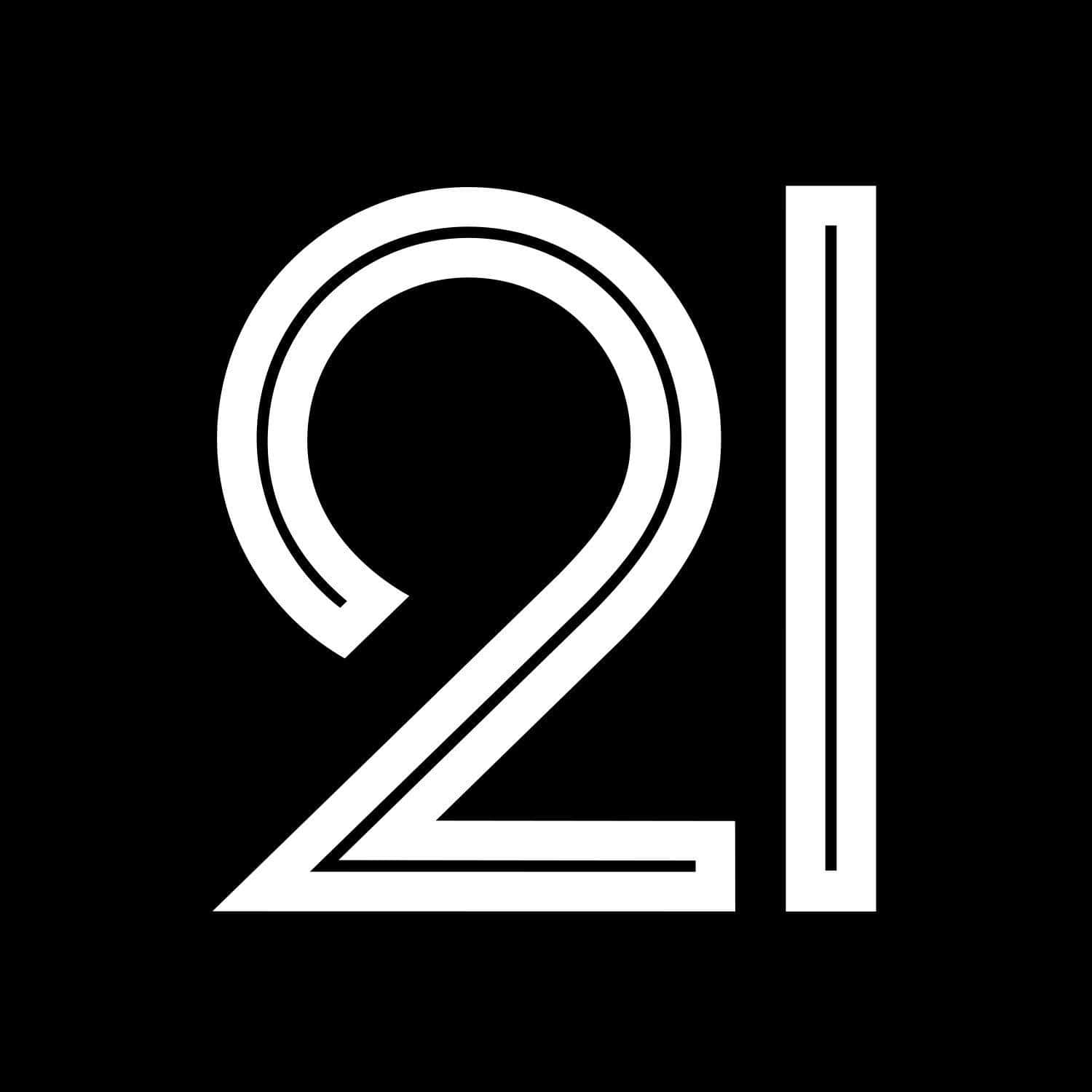 黑底白字的數字21極簡圖形。