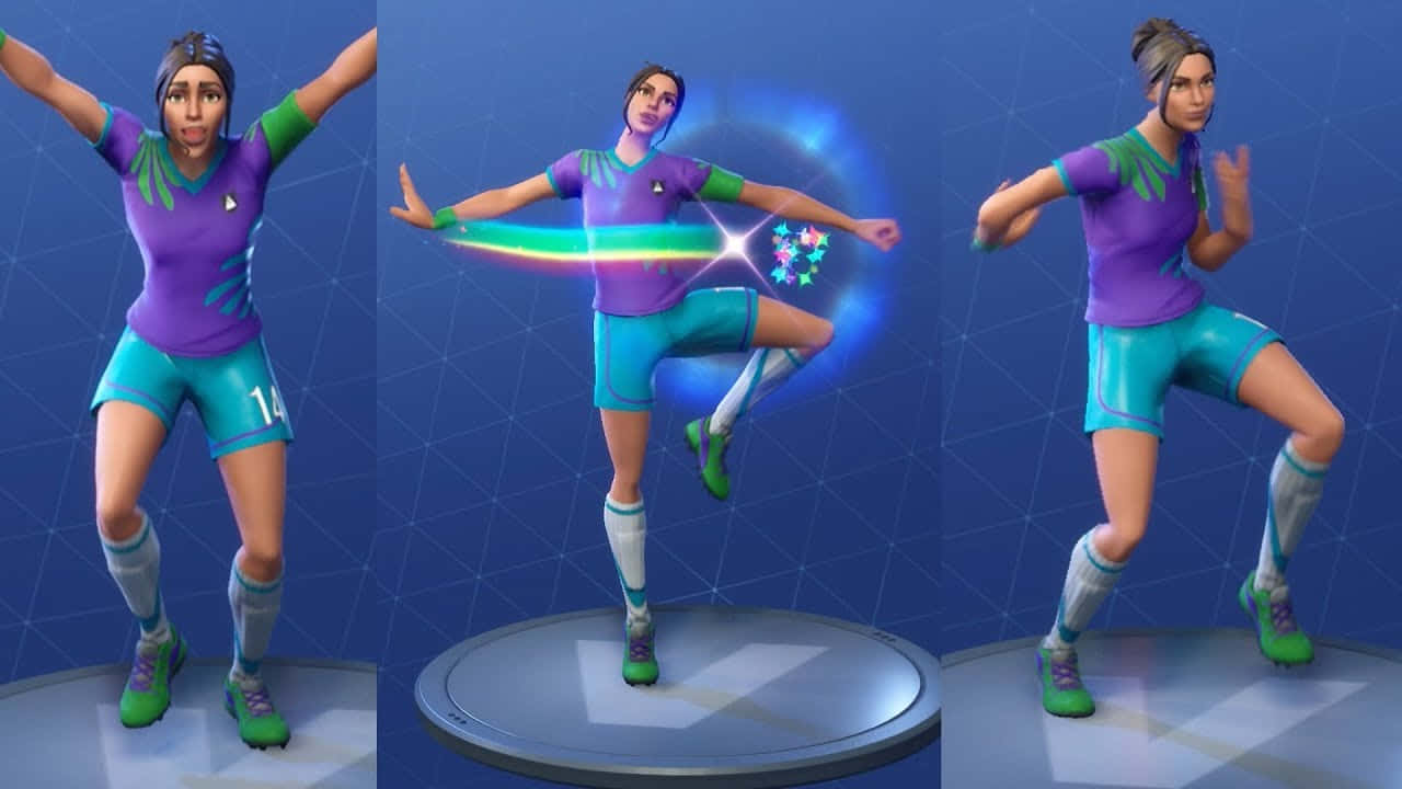 Fortnite角色在圓形平台上發光跳舞。