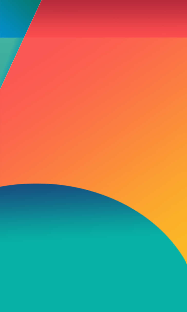 以Google Nexus 5迎接未來 壁紙 — 充滿活力的抽象壁紙，具有大膽的幾何形狀和從青綠色到橙色的平滑色彩漸變。