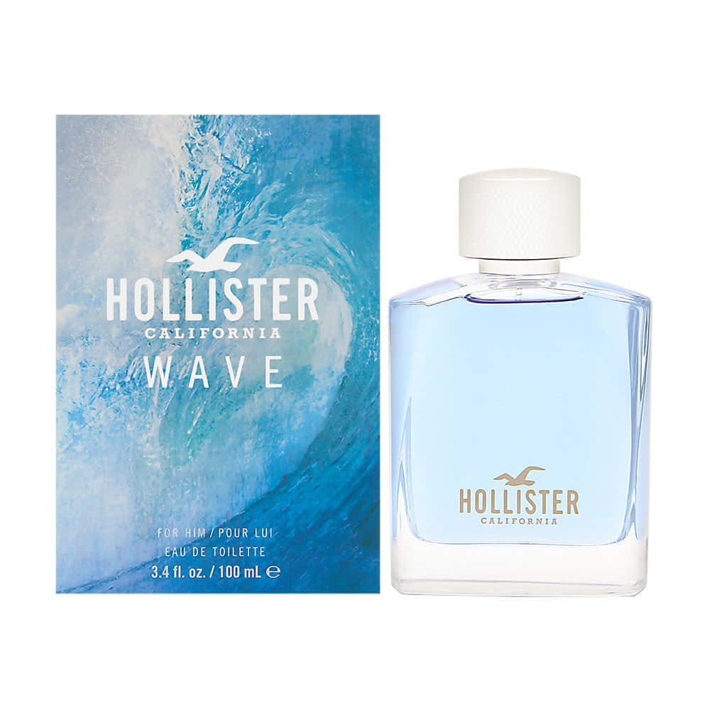 Hollister California Wave男士古龍水樽同包裝，有海浪設計。