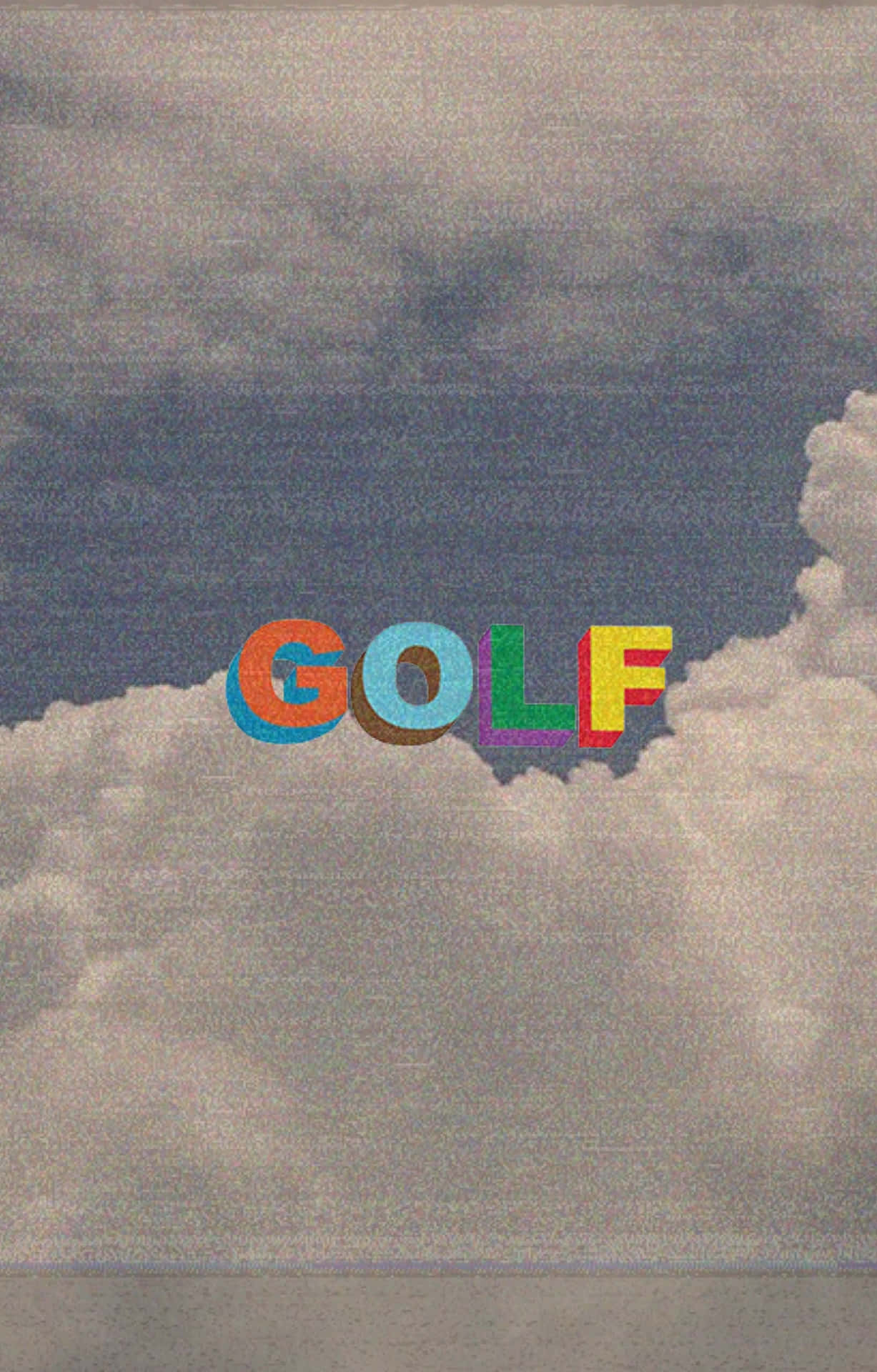 在藍天背景下，色彩繽紛的GOLF文字漂浮於帶有紋理的雲層中。
