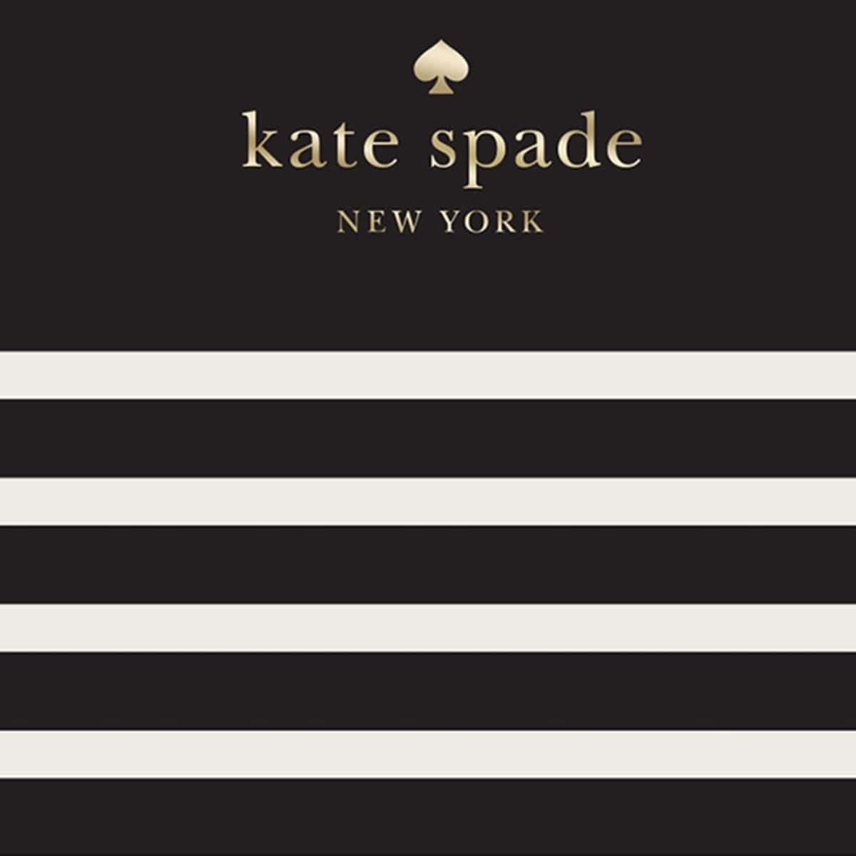 以Kate Spade讓每一天都更明亮！ 壁紙 — 黑色和奶油色水平條紋，頂部有金色 kate spade new york 標誌。