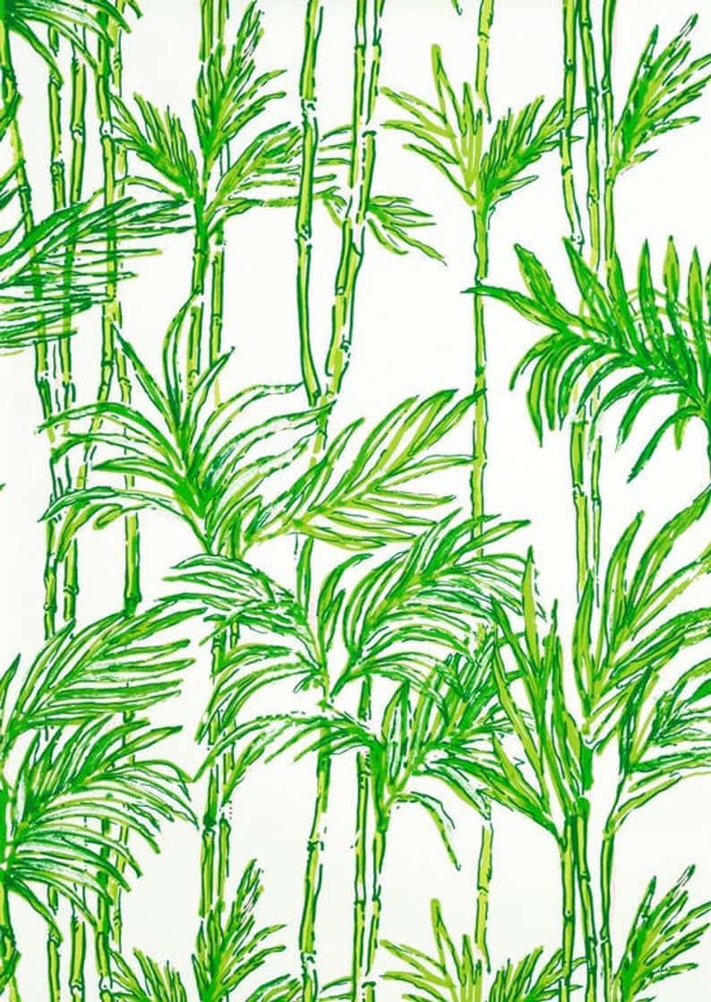 白色背景上重複繪製的綠色竹子植物。