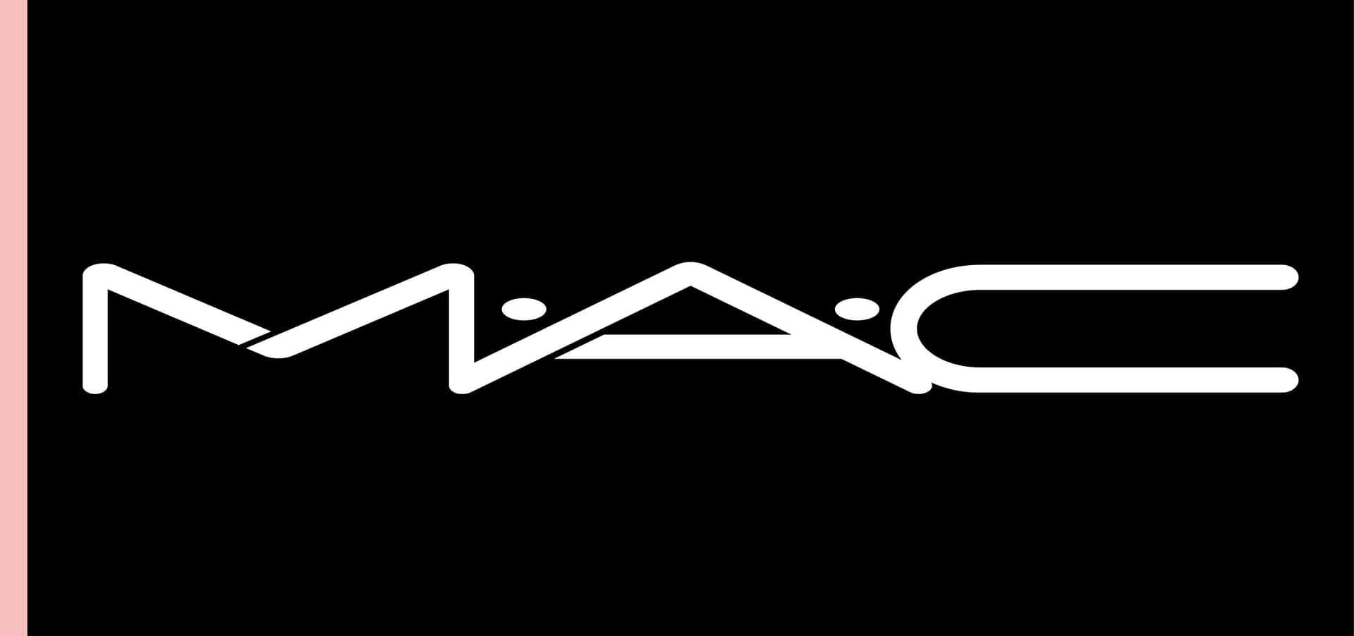 MAC化妝品標誌，白色配黑色，帶粉紅色強調條紋