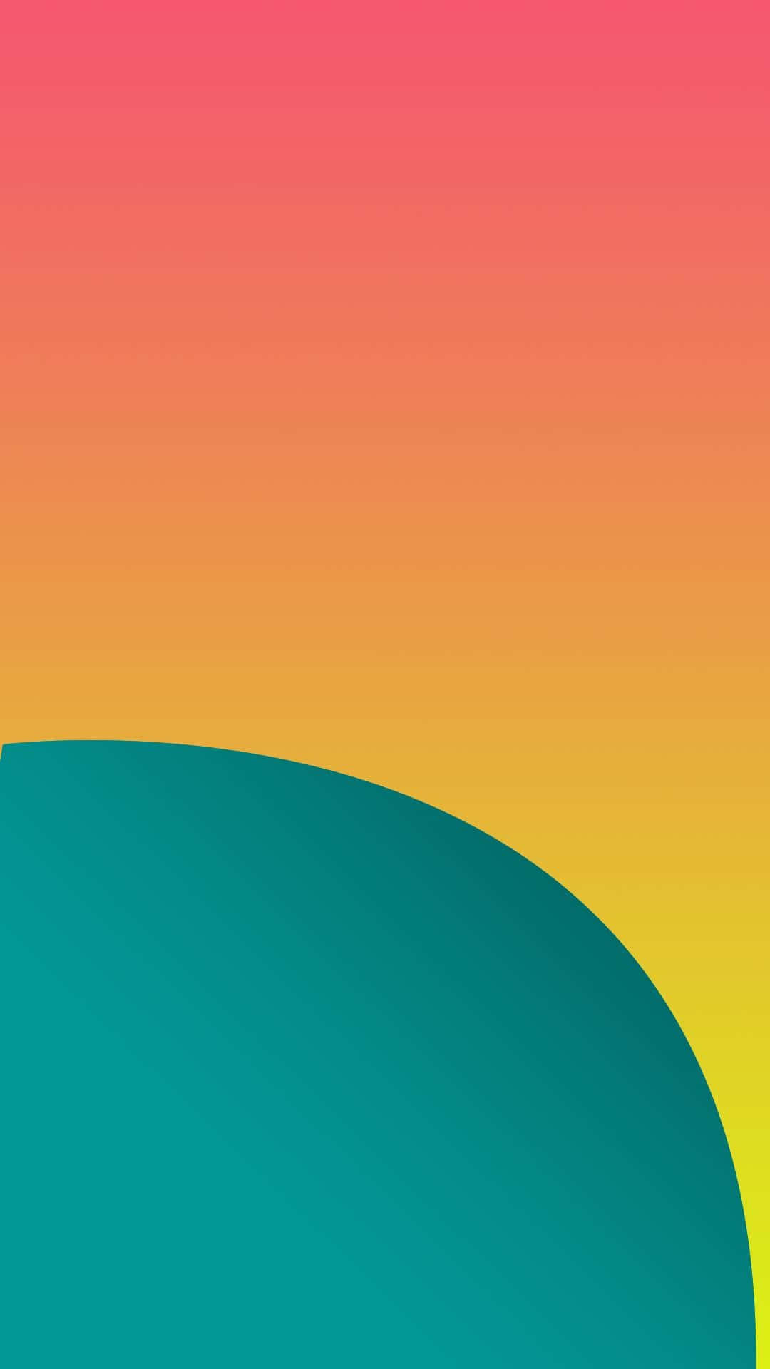 以Nexus 5體驗移動科技的最前沿 壁紙 — 一款極簡漸變壁紙，融合粉紅、橙色和黃色，底部有一個青綠色半圓。
