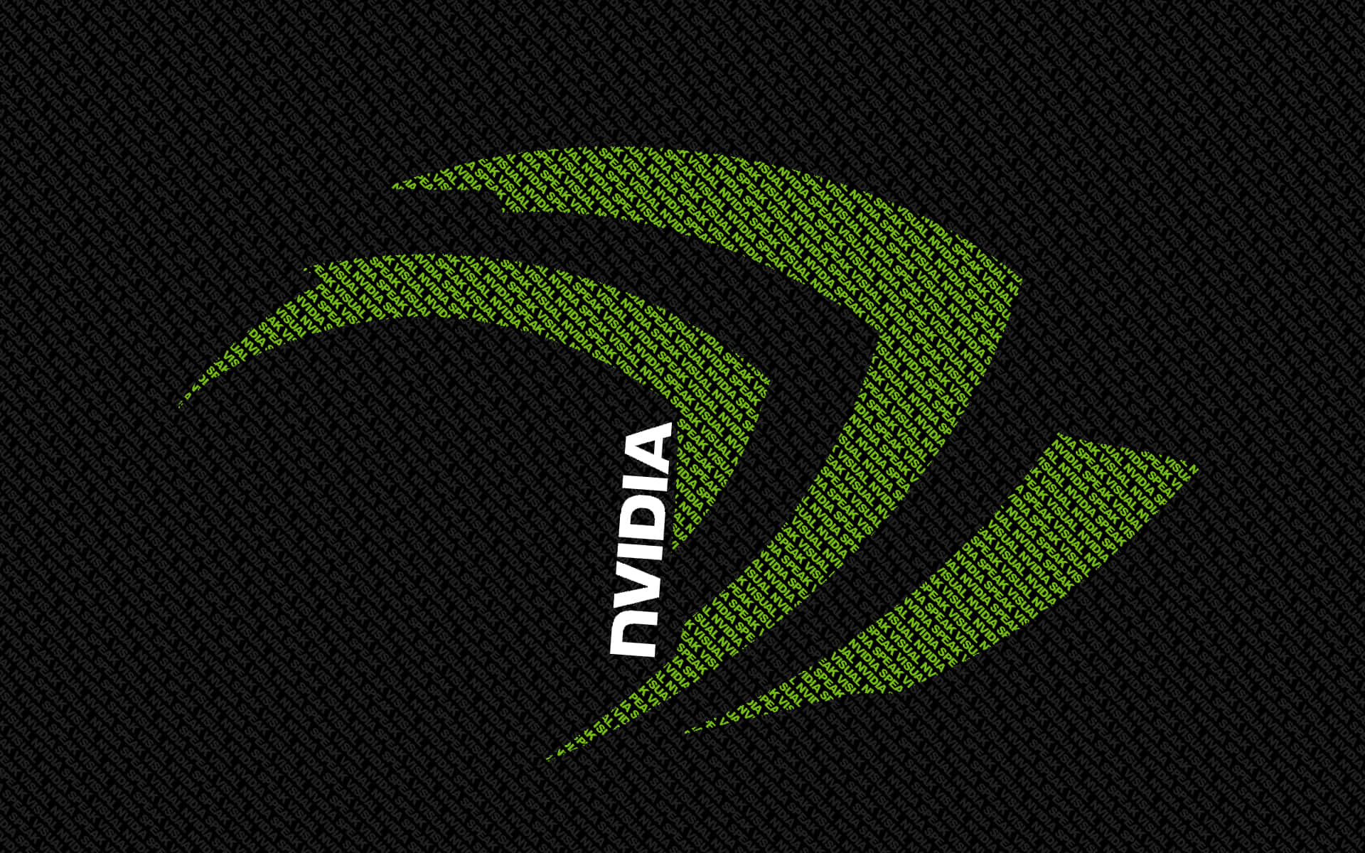 Nvidia 標誌由綠色代碼在深色紋理背景上製成。