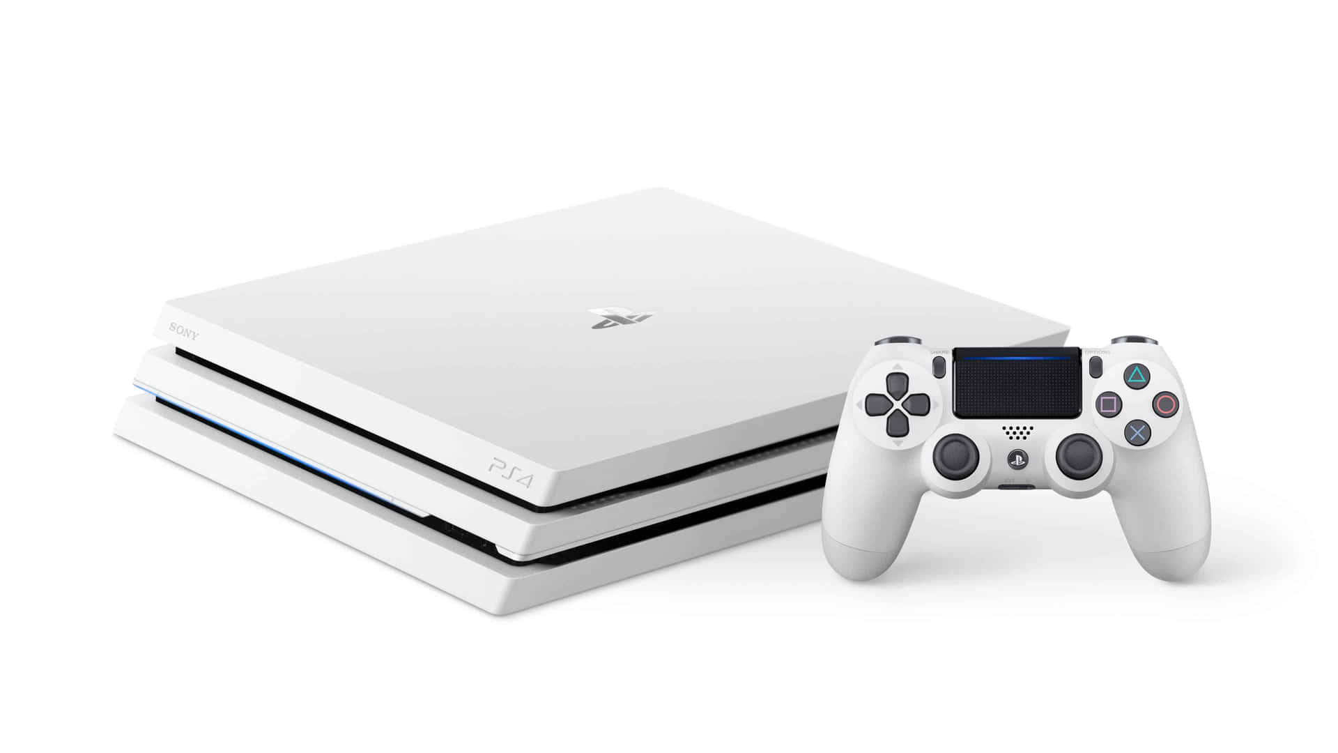白色背景上的白色 PlayStation 4 主機和控制器