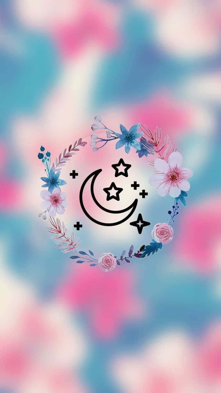 一個帶有月亮和星星的花環，背景為粉彩。