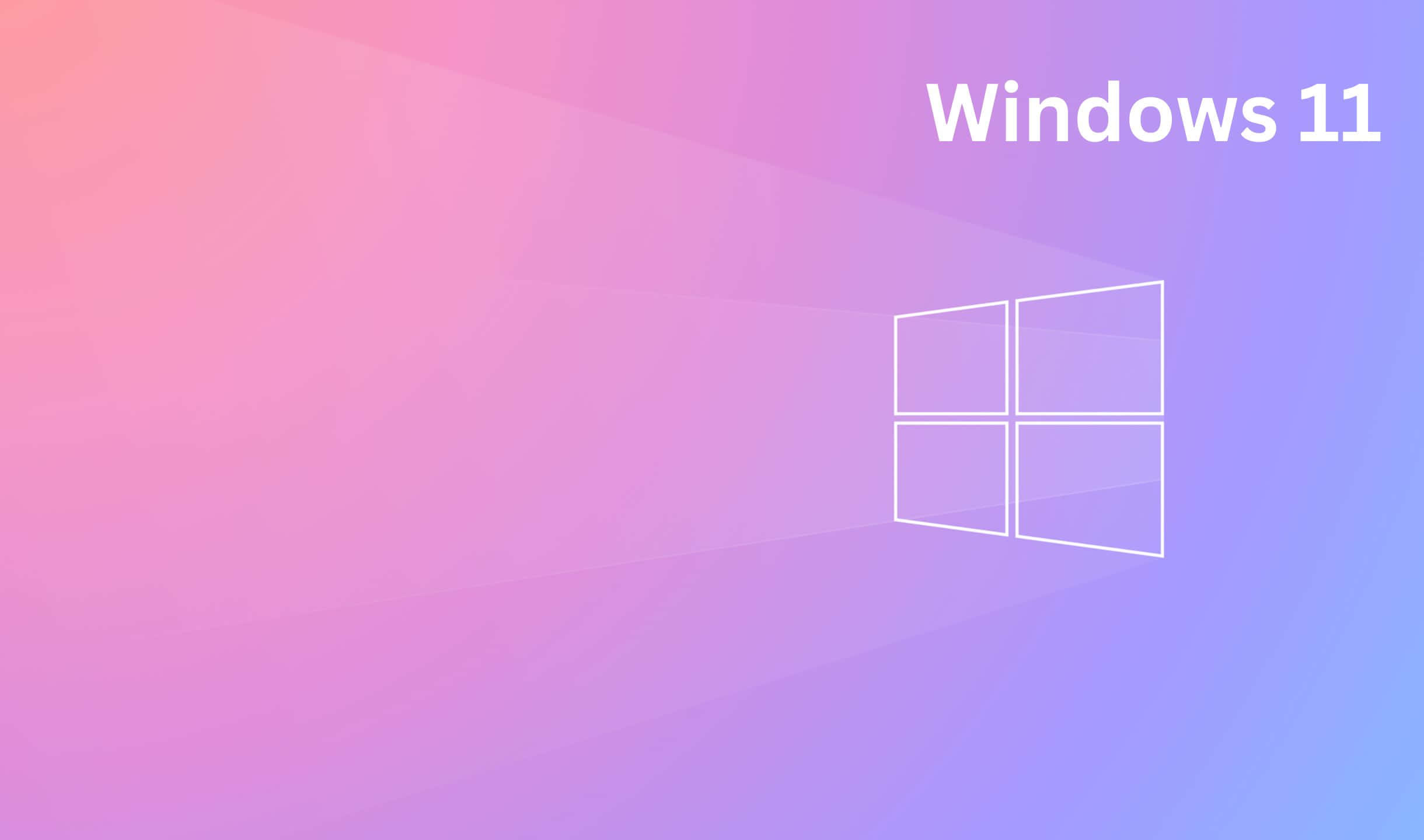 Windows 11 標誌在粉紅和紫色漸變背景上。
