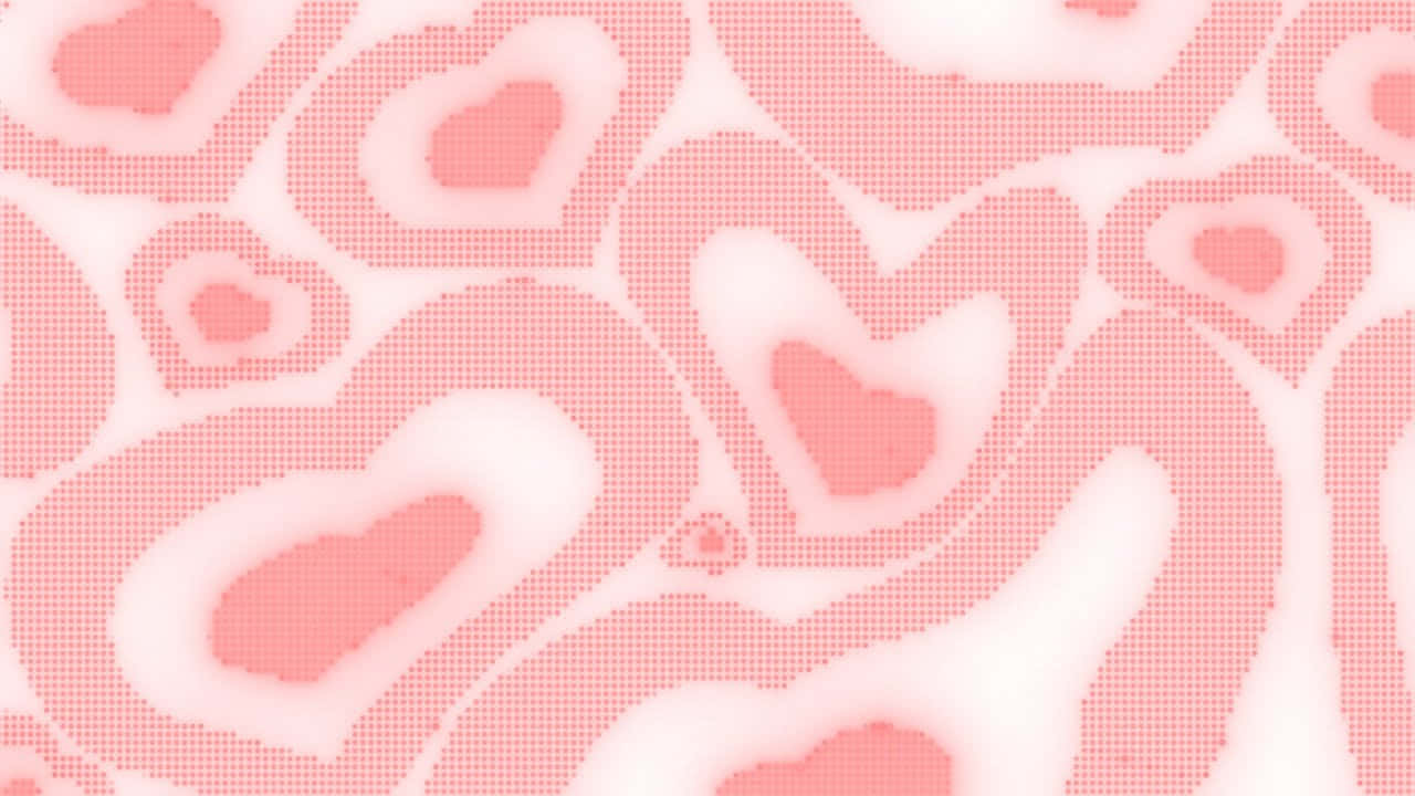 以Y2K心形背景表達對2000年的感謝 壁紙 — 白色背景上帶有抽象心形和半色調點紋理的柔和粉紅色圖案。
