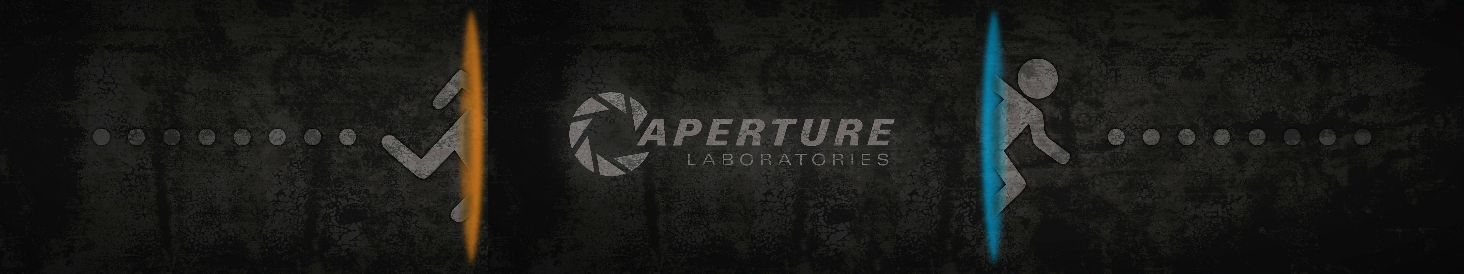 Aperture Laboratories 標誌，帶有橙色和藍色發光的測試對象剪影。