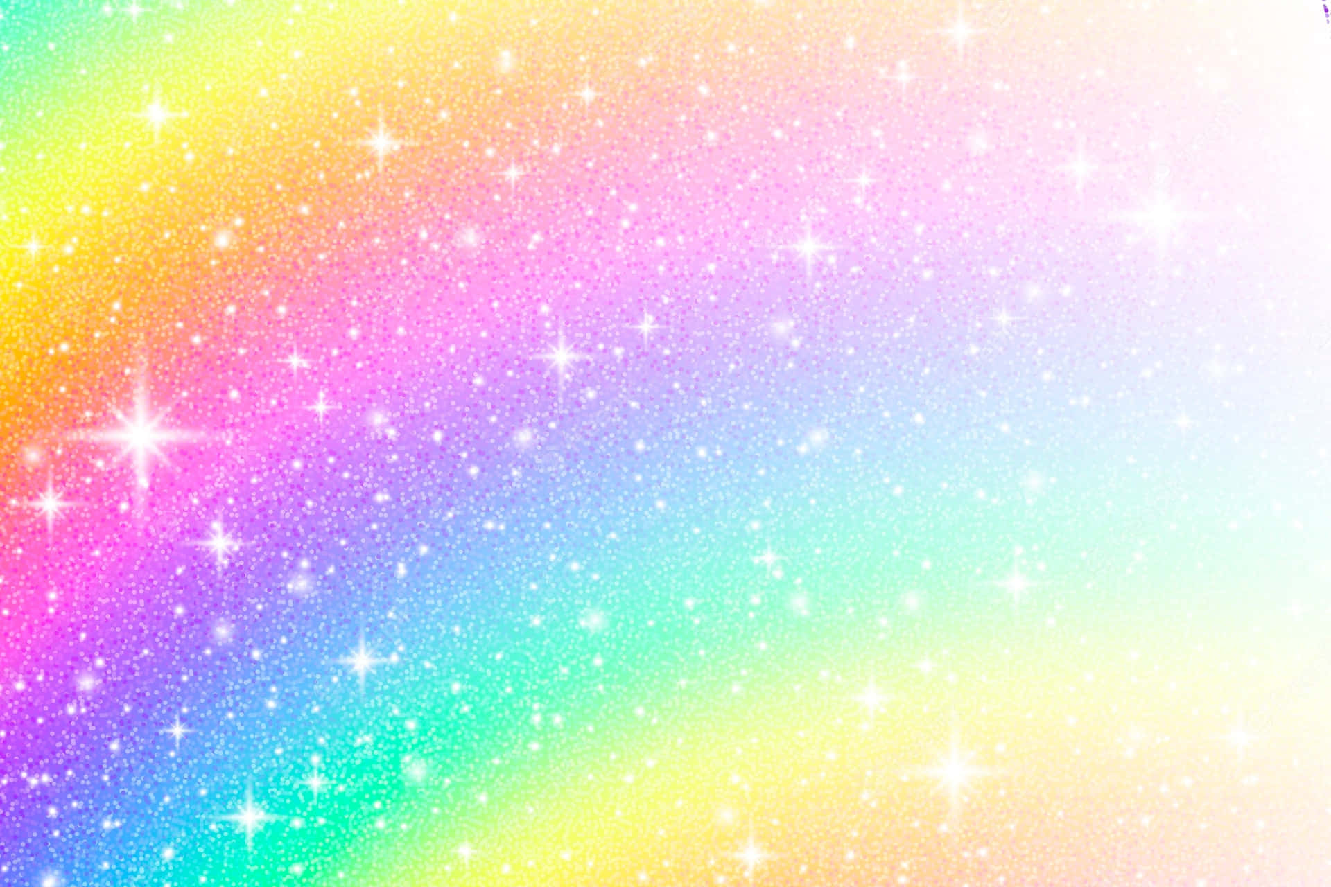 鮮豔的彩虹漸變，帶有閃爍的星星和亮片，營造出神奇的宇宙背景。