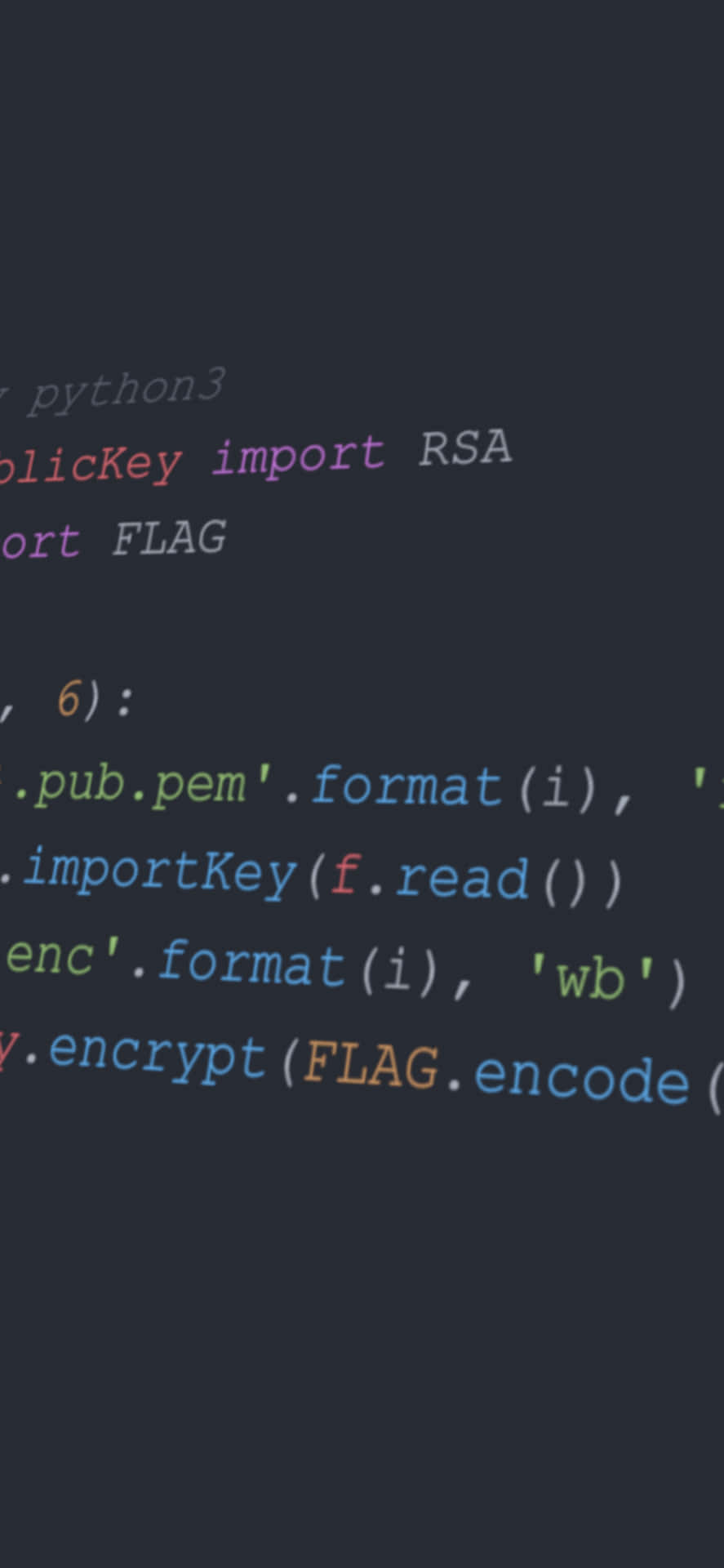 用於 RSA 加密的 Python 代碼在深色主題編輯器中顯示，帶有語法高亮。