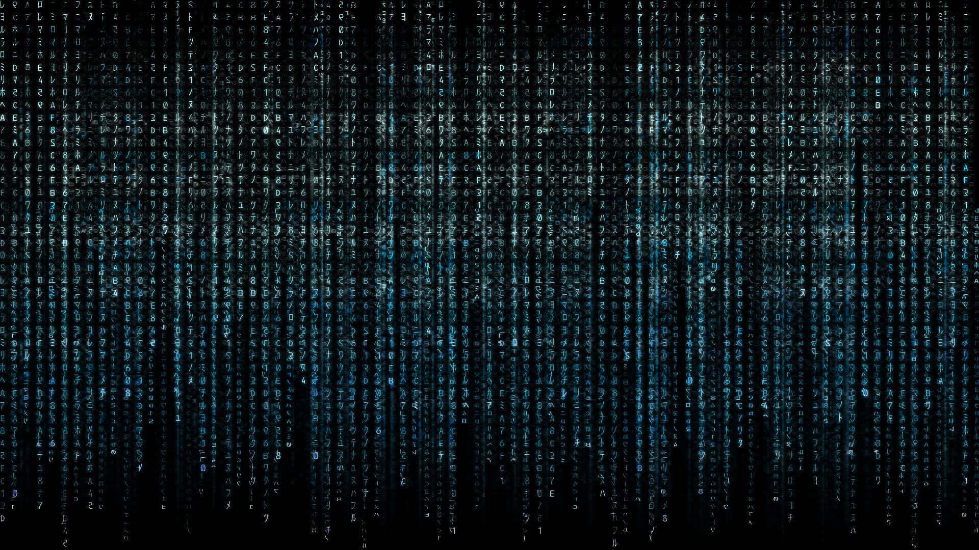 藍色數位代碼像雨一樣落在黑色螢幕上。