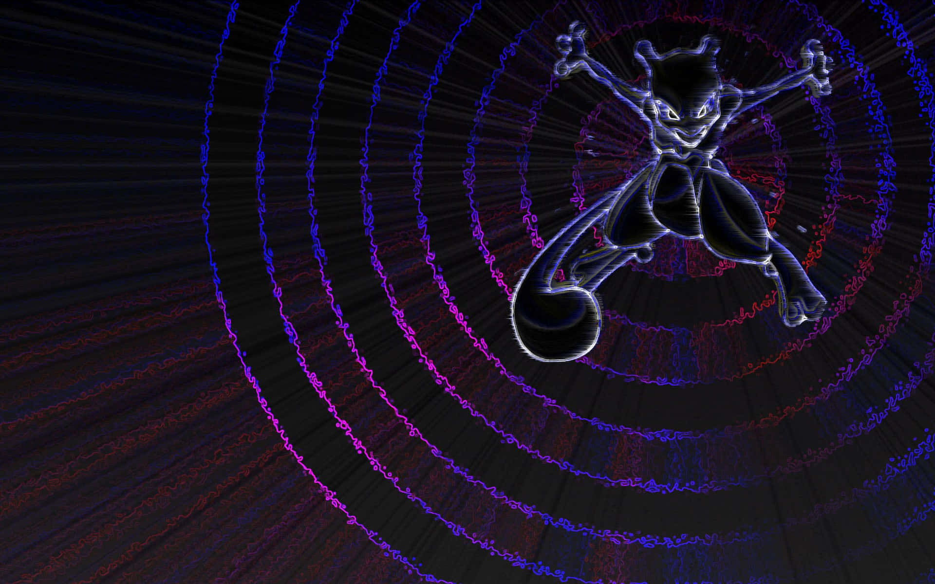 Mewtwo 在黑暗的數位場景中閃耀著電能。