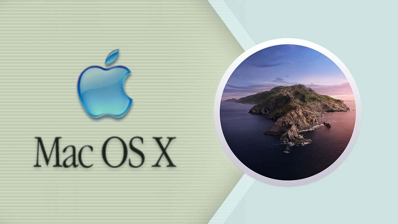 Mac OS X 標誌搭配圓形日落島嶼壁紙。