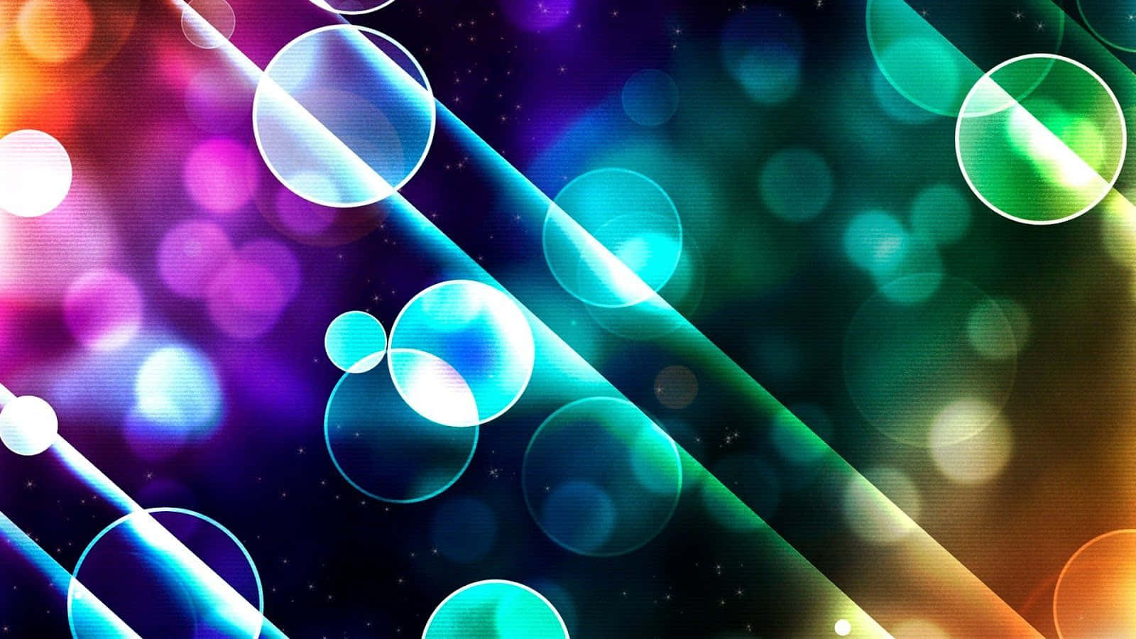 在色彩繽紛的抽象數位空間中發光的氣泡和光束。