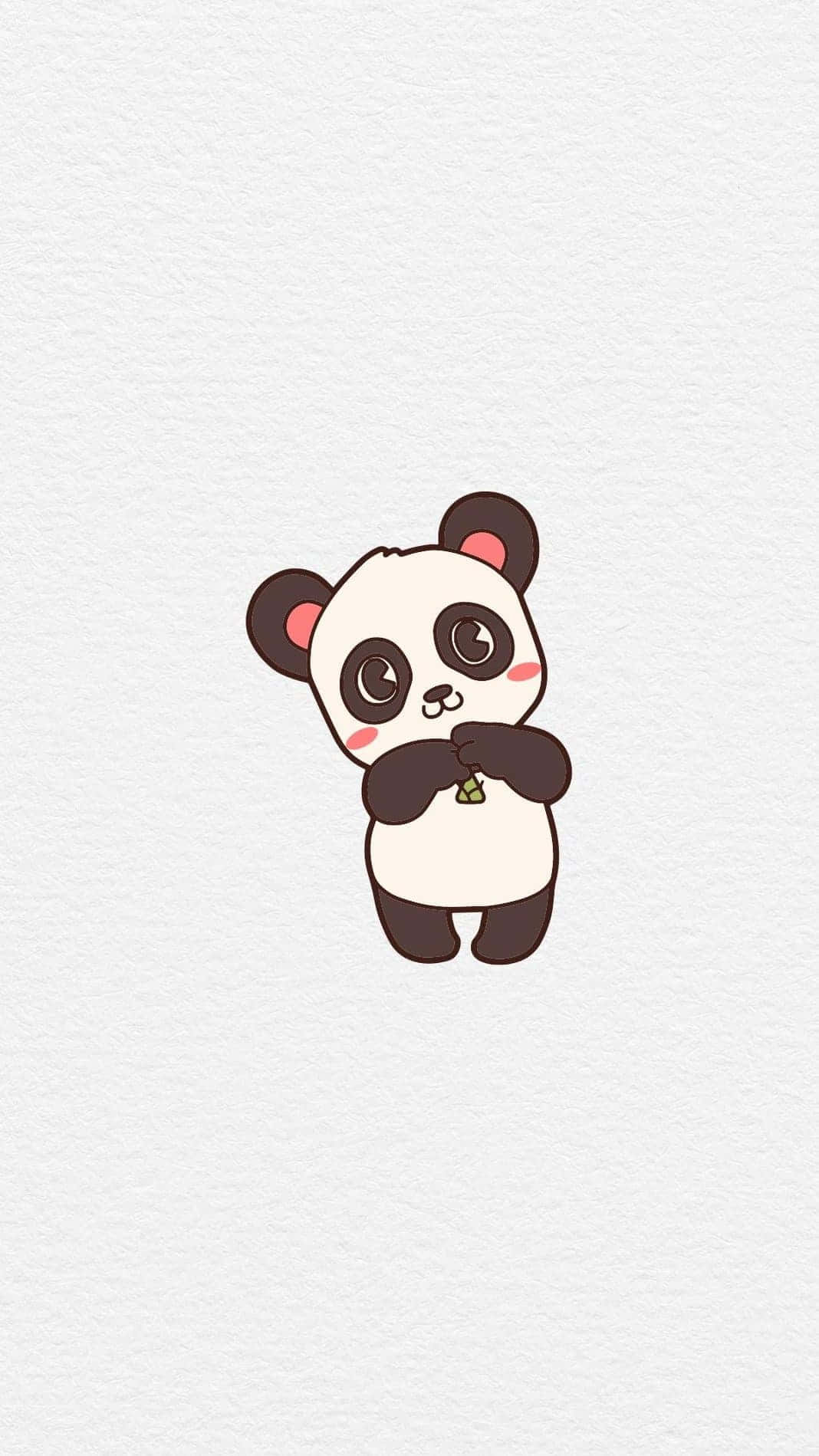 以可愛動物iPhone欣賞大自然的奇蹟 壁紙 — 一隻可愛的卡通熊貓，臉頰紅潤，在紋理白色背景上拿著竹筍。