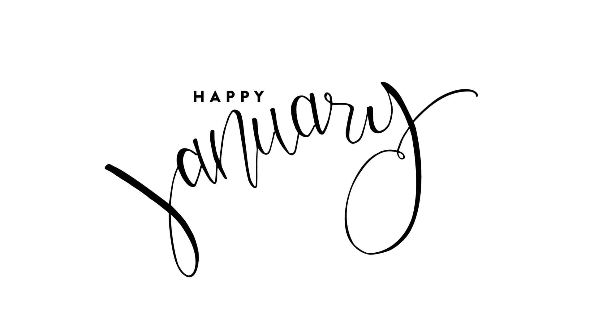 Happy January 以優雅黑色書法寫在白色背景上