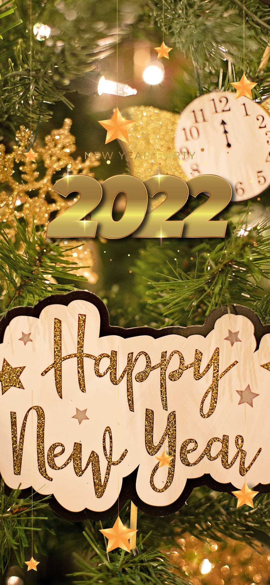 2022年節日新年裝飾，帶有金色文字和松樹枝。