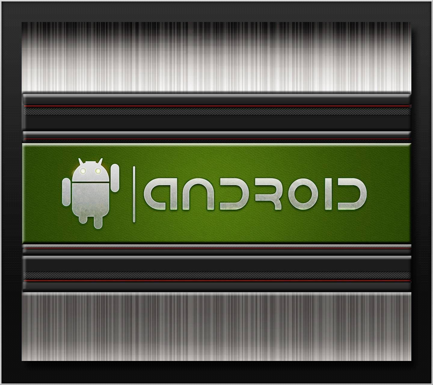 Android標誌在帶有金屬條的綠色面板上