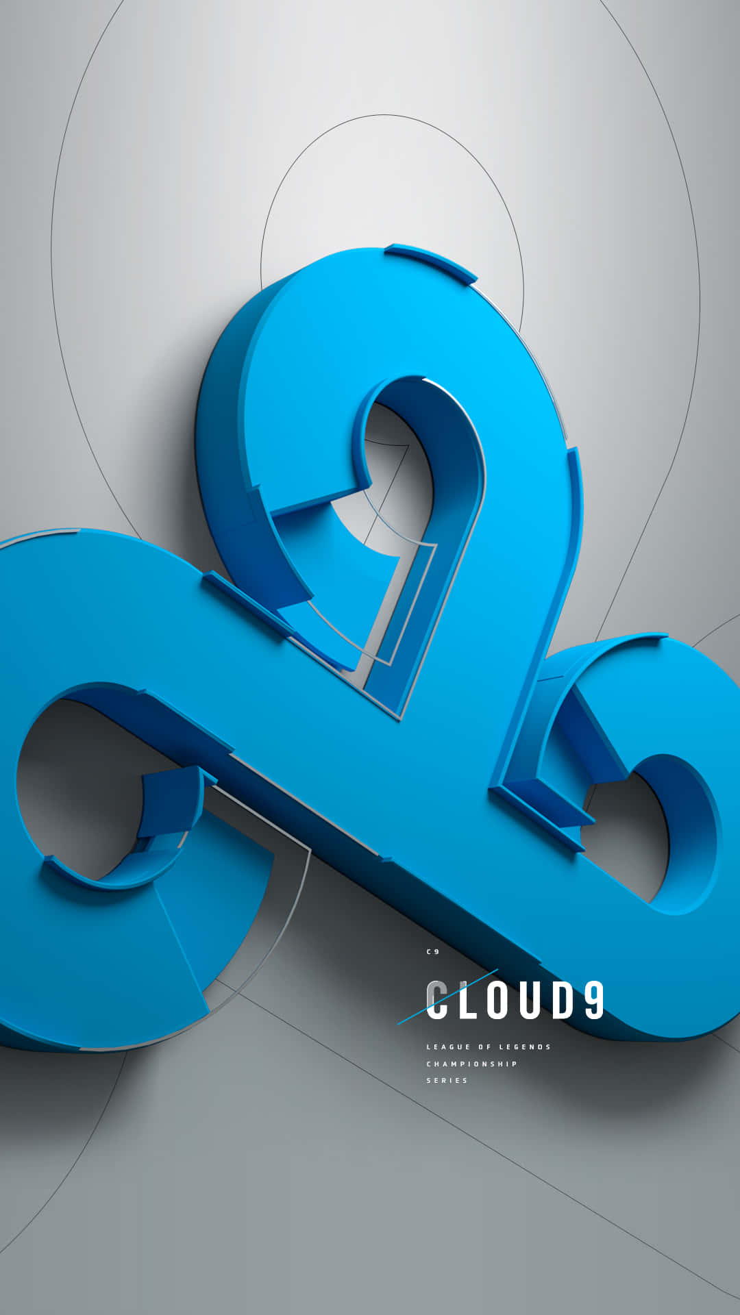 Cloud9 League of Legends Championship Series 標誌，藍色3D設計，灰色背景