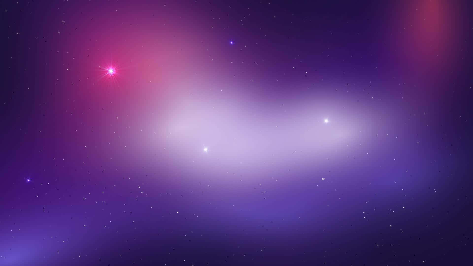 一個發光的紫色和粉紅色星雲，深空中散佈著星星。