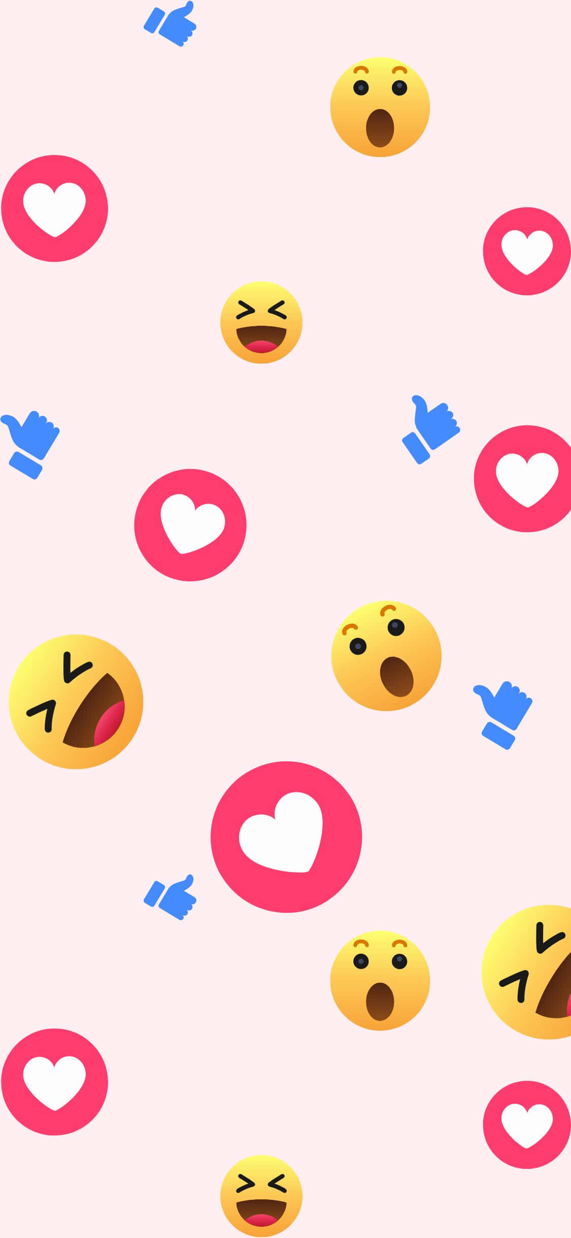 以尖端 iPhone X Social 維持與朋友的聯繫！ 壁紙 — 一個在柔和粉紅色背景上漂浮的社交媒體表情符號的俏皮圖案。