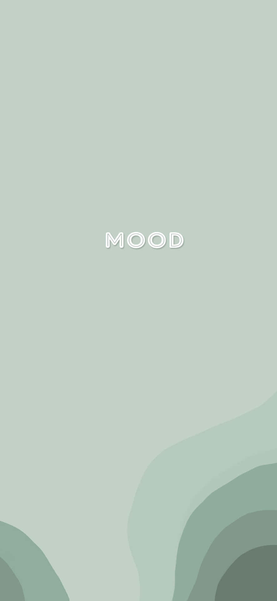 柔和綠色抽象背景，帶有曲線形狀和置中的mood字樣。