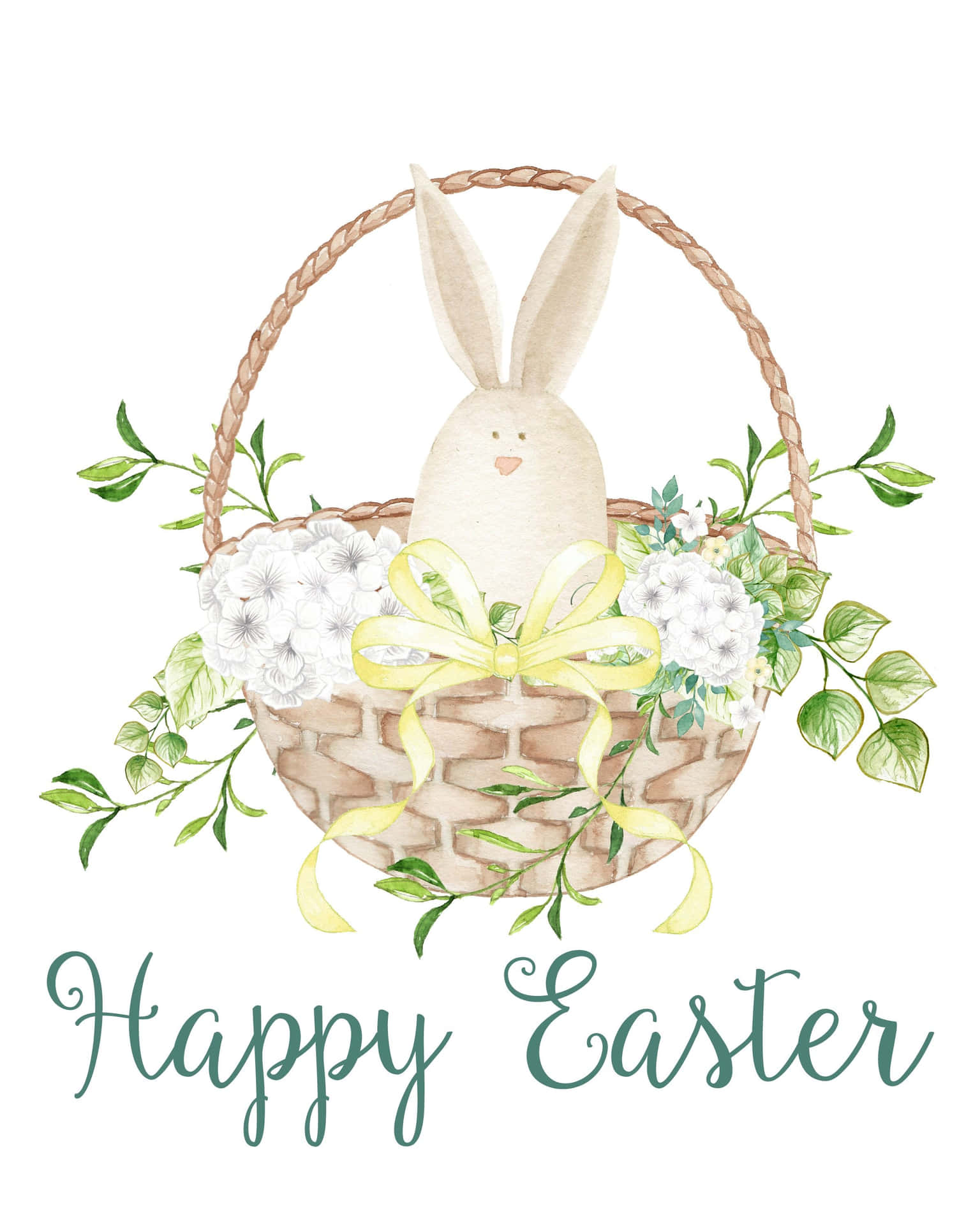 籃入面嘅復活節兔仔，有花同蝴蝶結，Happy Easter 文字