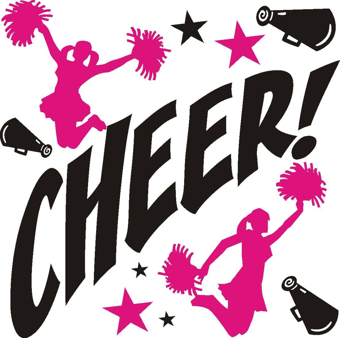 粉紅色啦啦隊剪影和擴音器圍繞著「CHEER」這個詞，帶有星星。