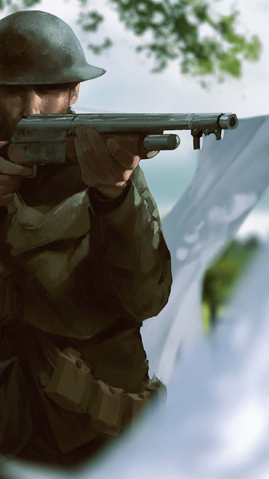 士兵在戶外軍事環境中瞄準步槍