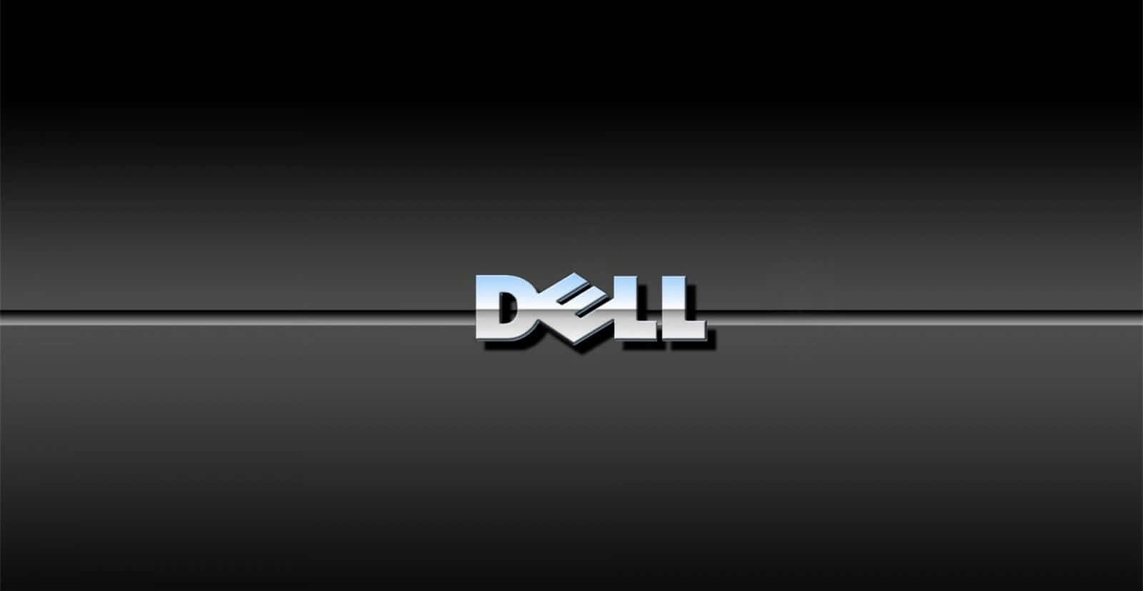 帶有水平線的黑色漸變背景上的 Dell 標誌。