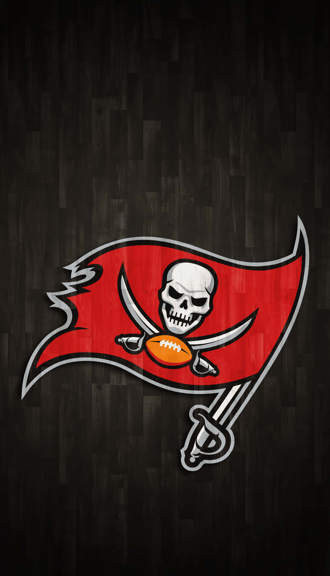 深色木紋背景上的 Tampa Bay Buccaneers 標誌