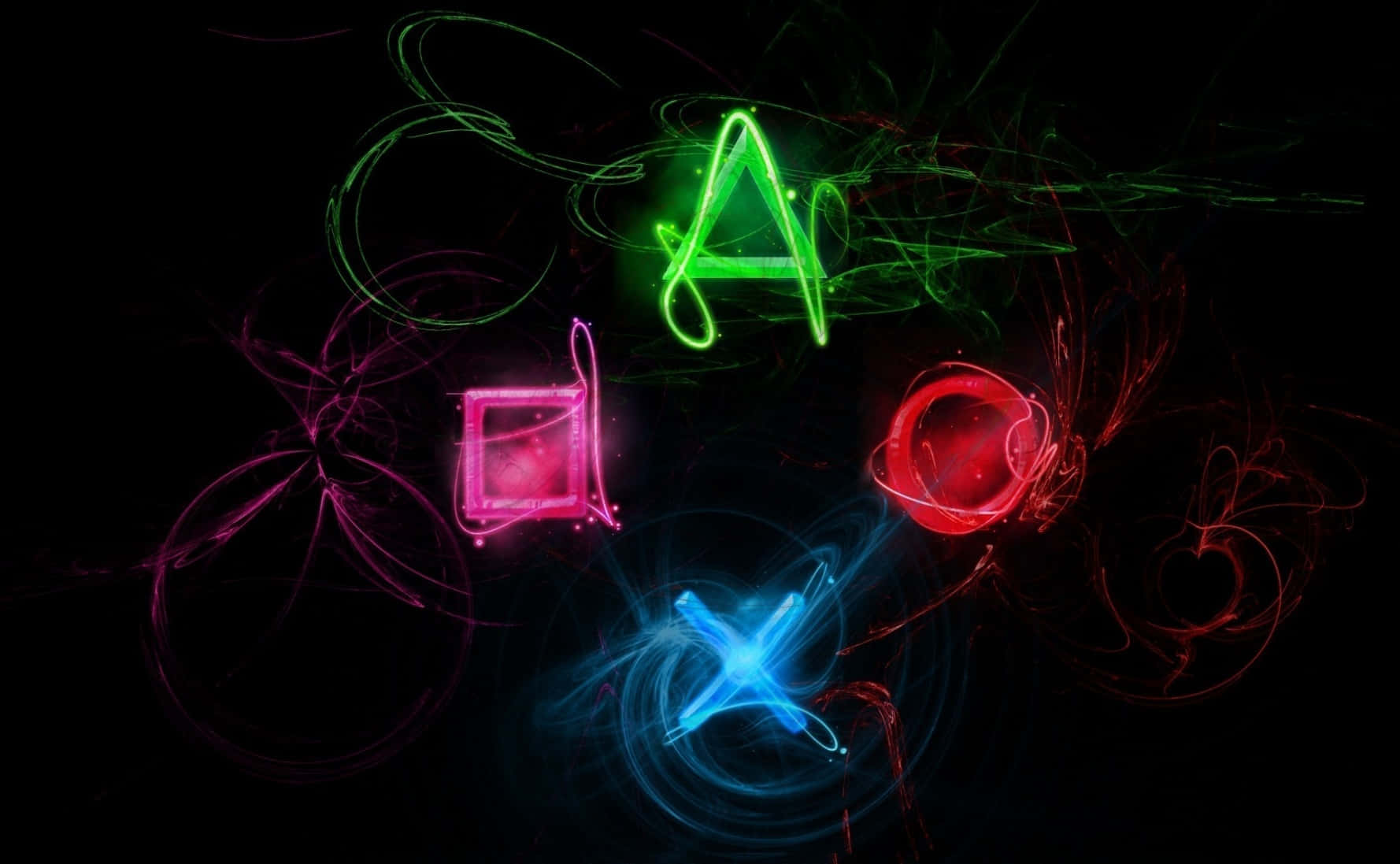 黑暗背景上發光的霓虹PlayStation控制器符號