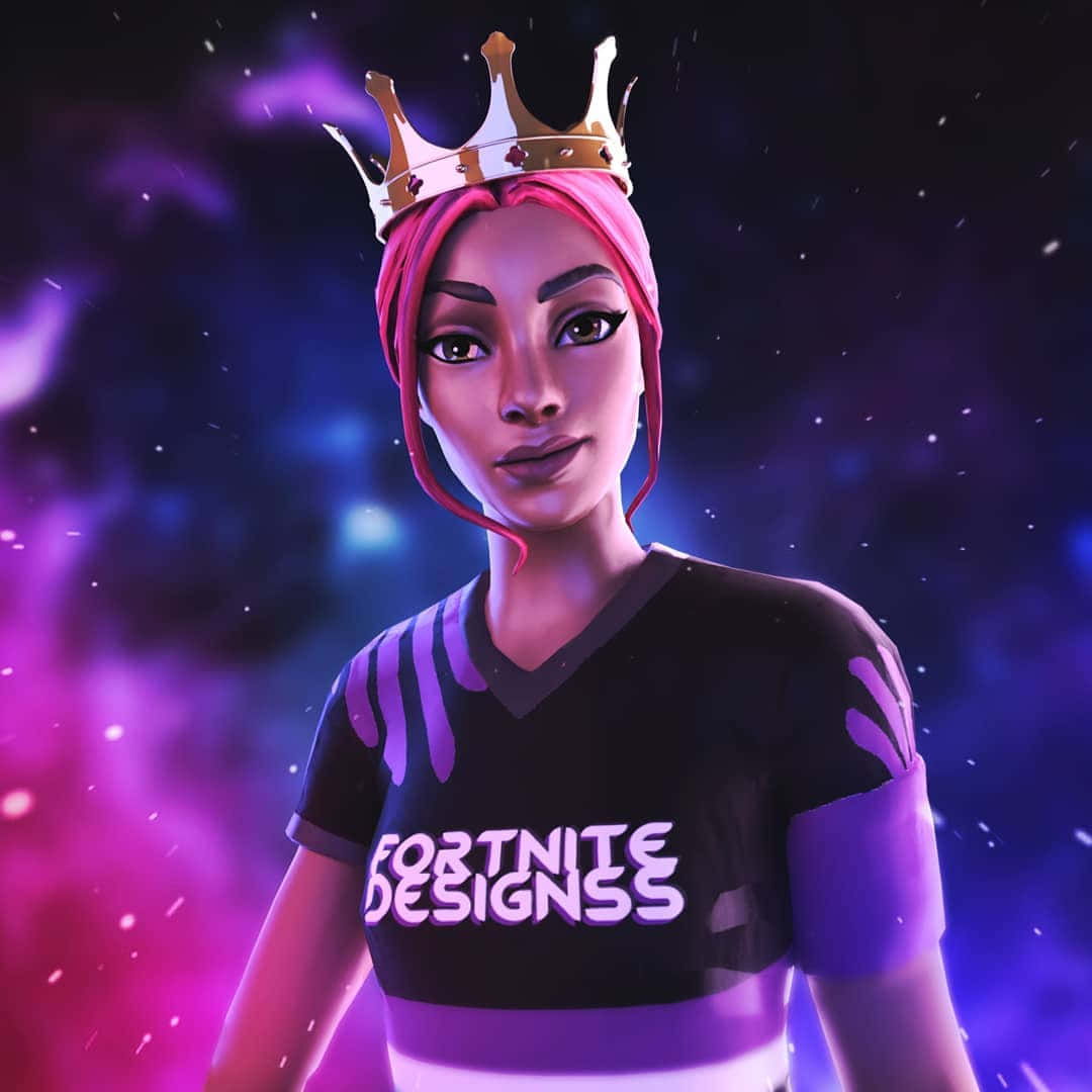 Fortnite角色戴著皇冠和球衣，宇宙背景