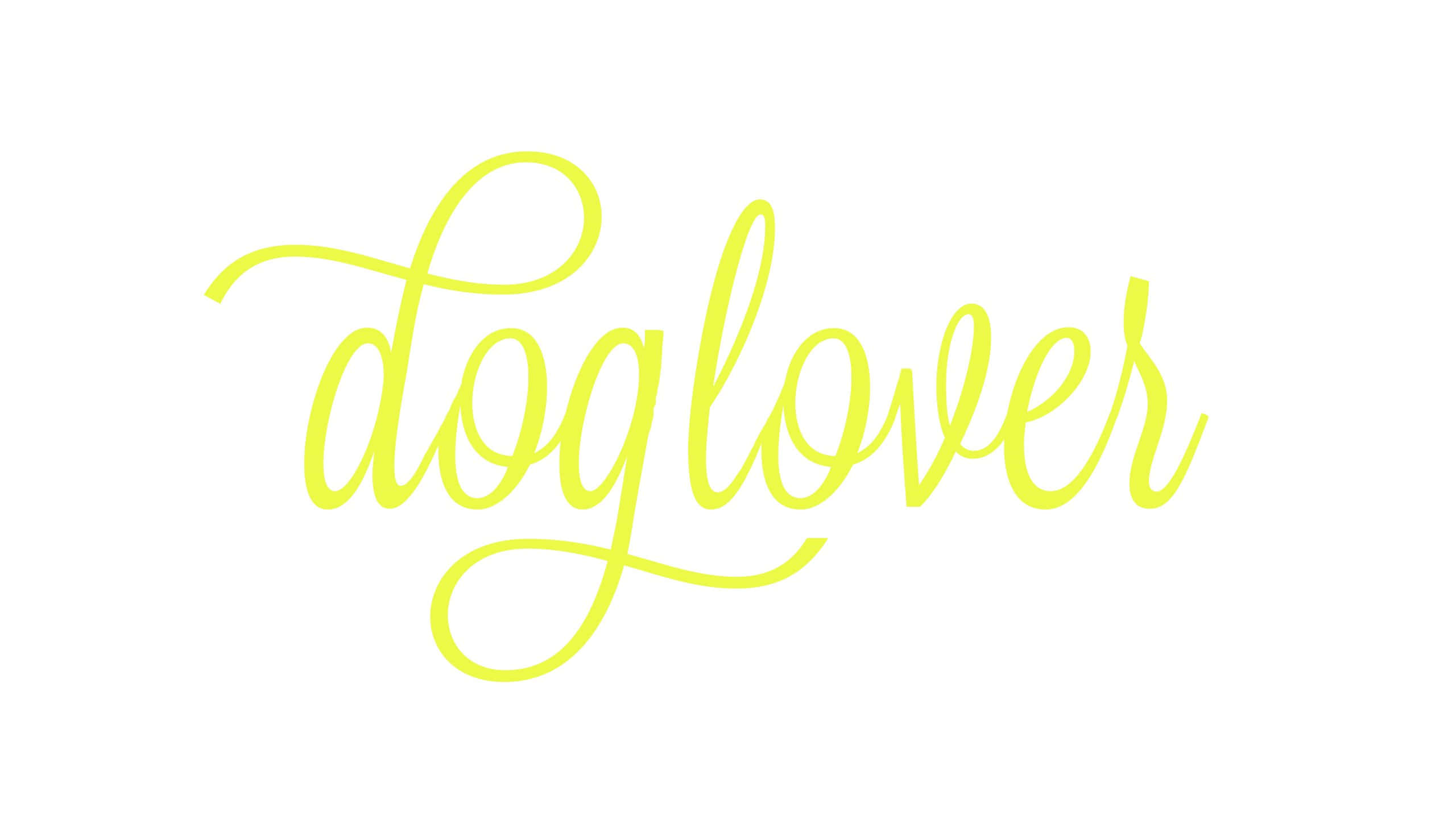 以時尚桌面提升任何工作空間 壁紙 — 「doglover」一詞以流暢的黃色草書寫在純白色背景上。