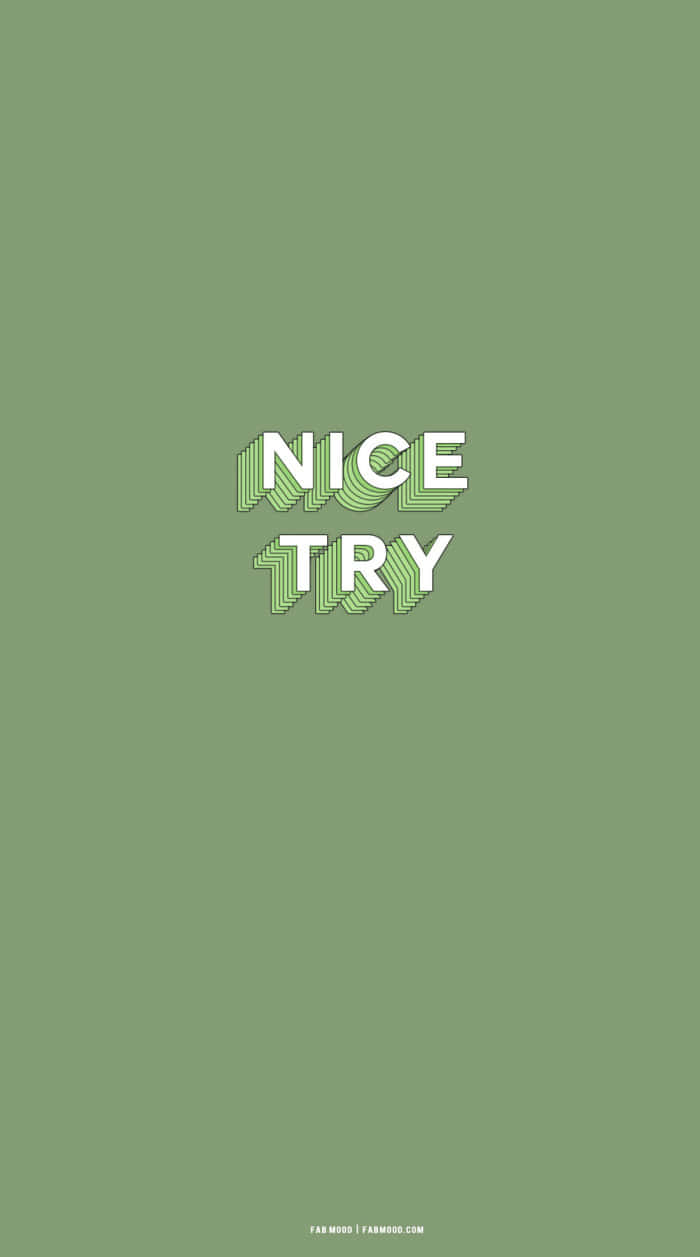 綠色背景，以幾何字體顯示白色文字「NICE TRY」。