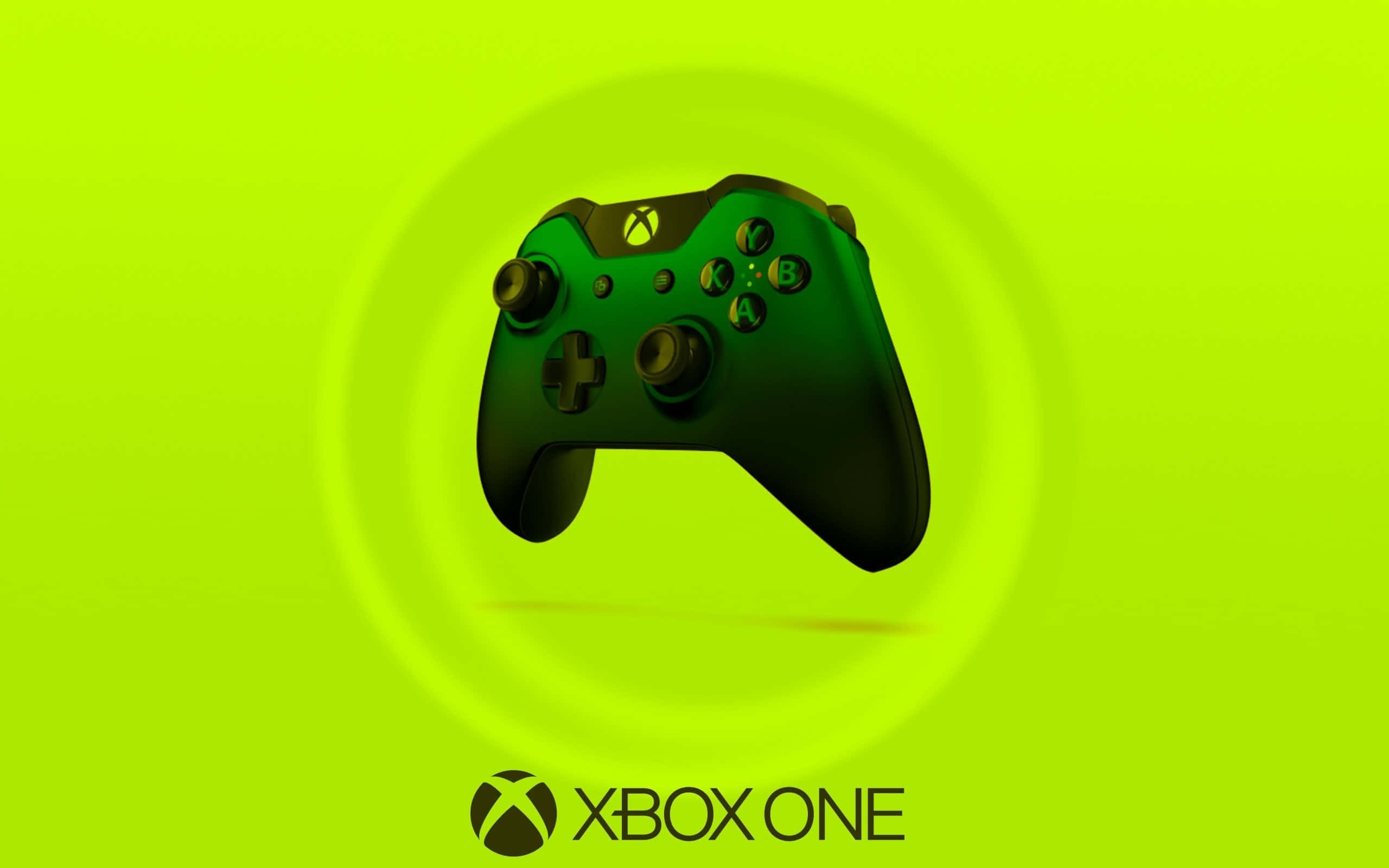 黑色Xbox One手掣置於發光綠色背景中央，下方有品牌標誌。