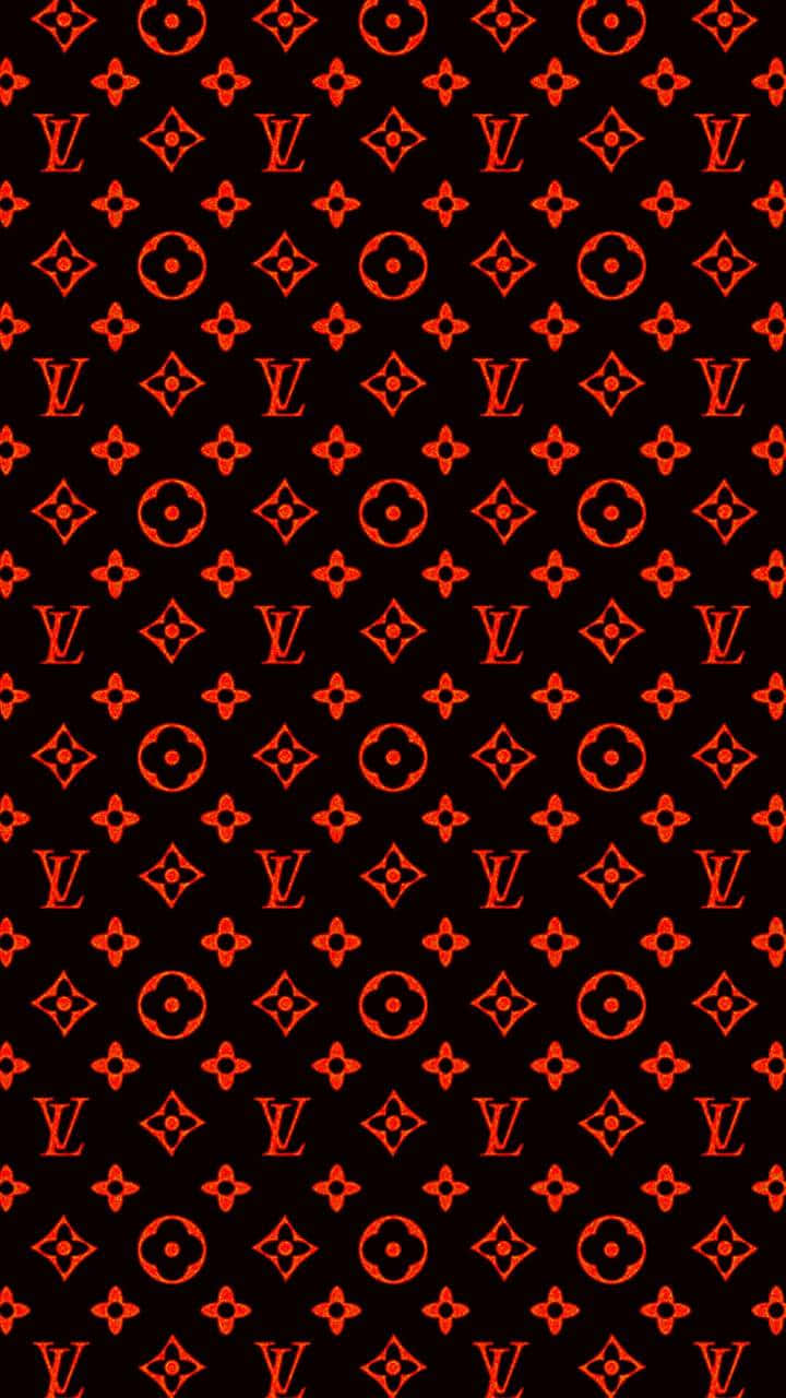 黑色背景上的紅色 Louis Vuitton 字母組合圖案。