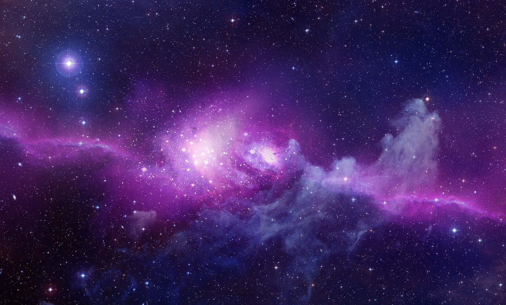 在深空中閃爍著星星的充滿活力的紫色和藍色星雲。
