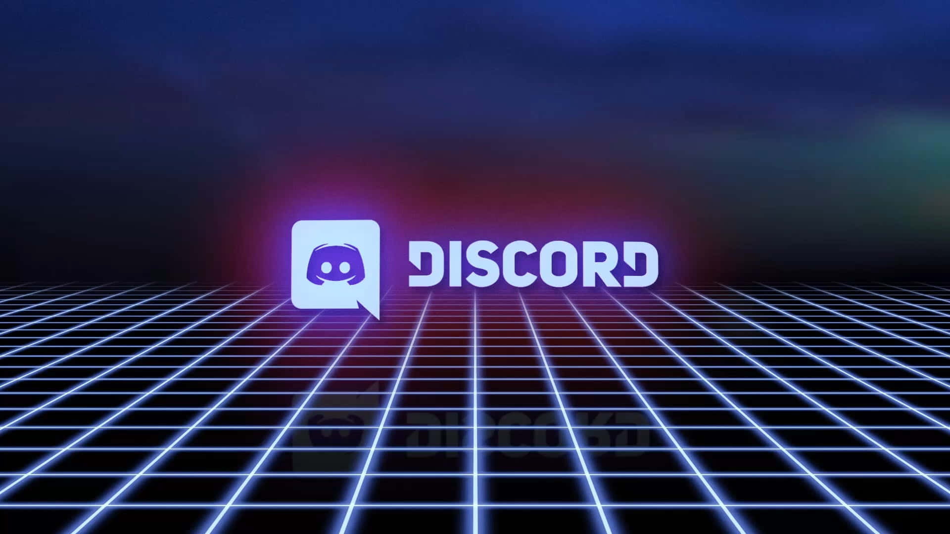 賽博朋克風格發光網格地板上的霓虹 Discord 標誌