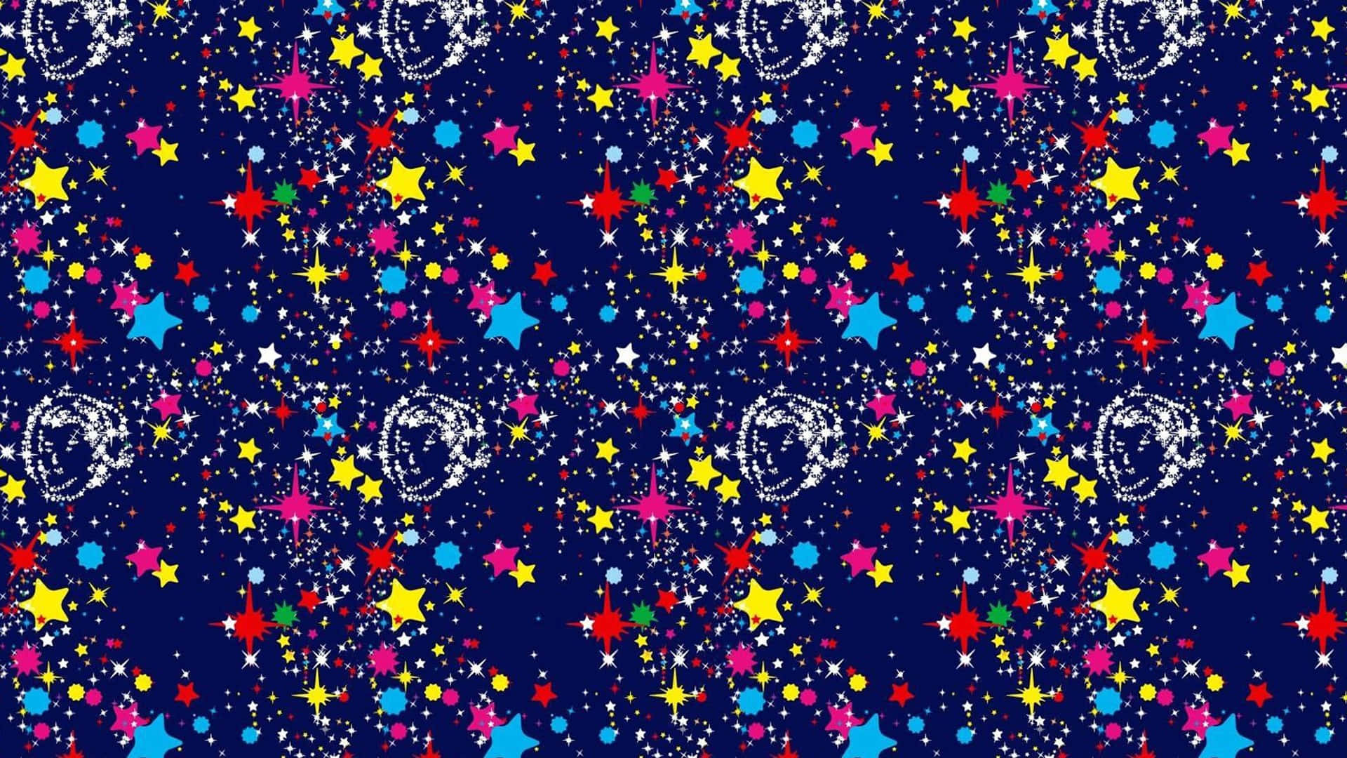 色彩繽紛的星空，帶有發光球體和火花。